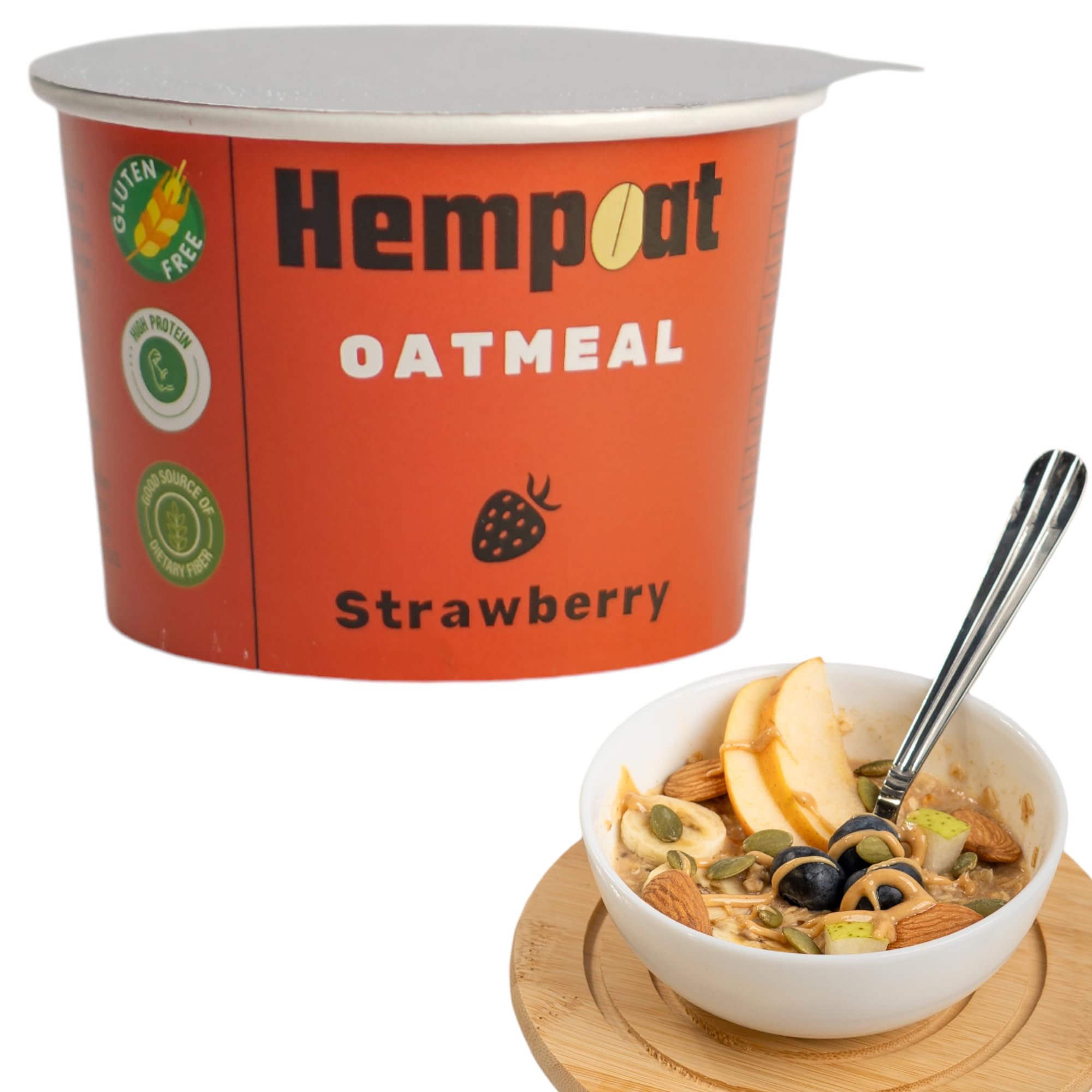 Hempoat - Gluten Free High Protein Strawberry Oatmeal Cups - With Super Seeds and Real Strawberry - Instant high protein cereals for breakfast, Serve Hot or Cold (B0DHYG92RJ) Amazon Price History, Amazon Price Tracker