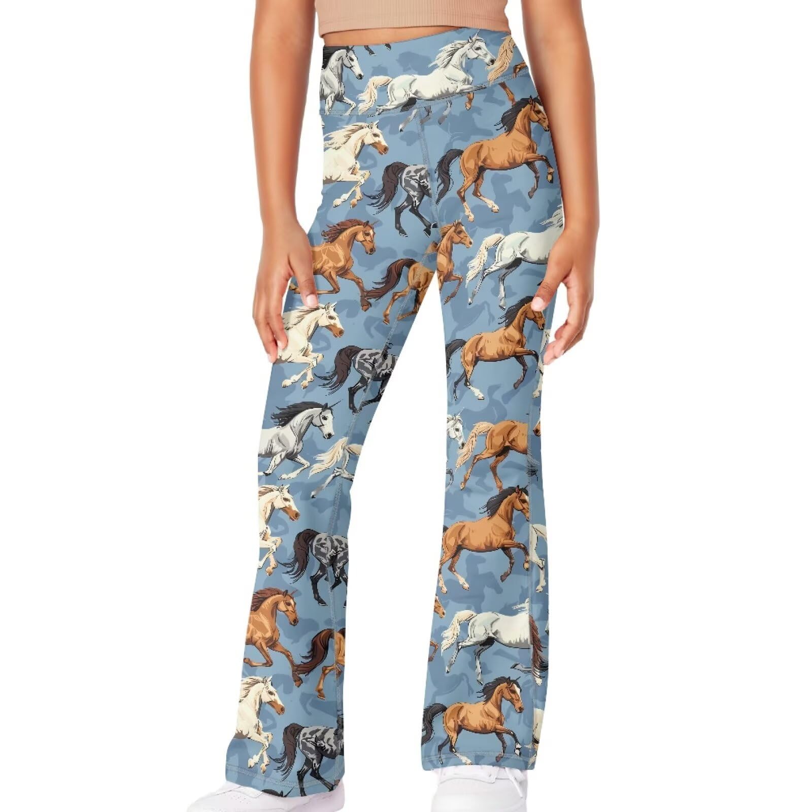 Girls Leggings Floral Print High-Waisted Flared Pants 5-14 Years