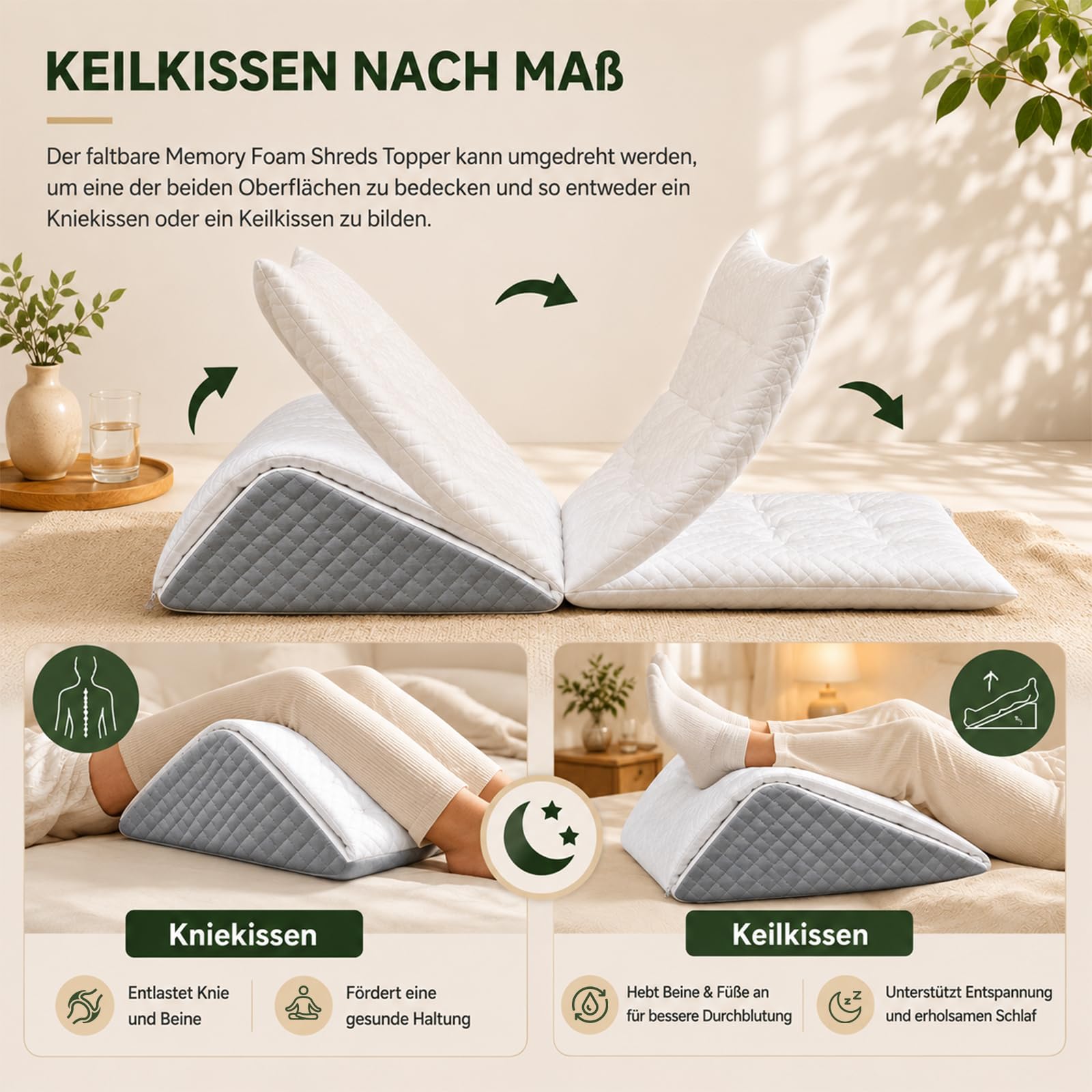 Almohada para Piernas, Cuña Elevar Piernas para Mejorar la Circulación, Cojín Ergonómico y Ortopédico de Elevación para Descanso y Dormir, Almohada para Las Venas