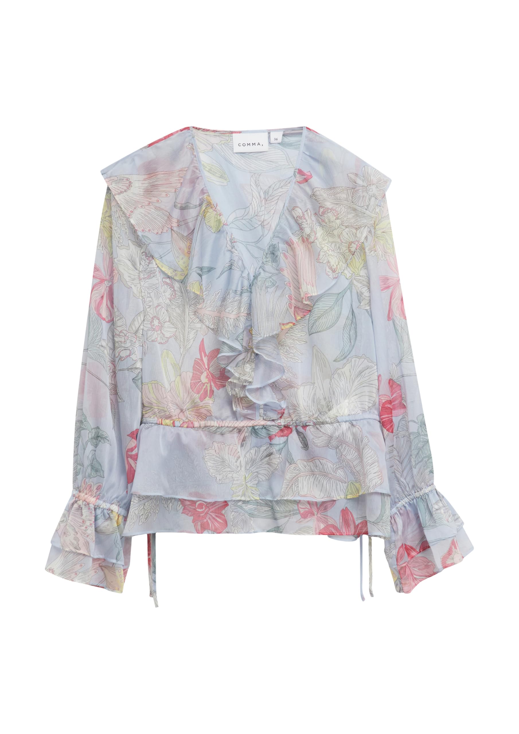 Comma Damen Feminine Chiffonbluse mit Volant-Details Bluse Langarm (1er Pack)