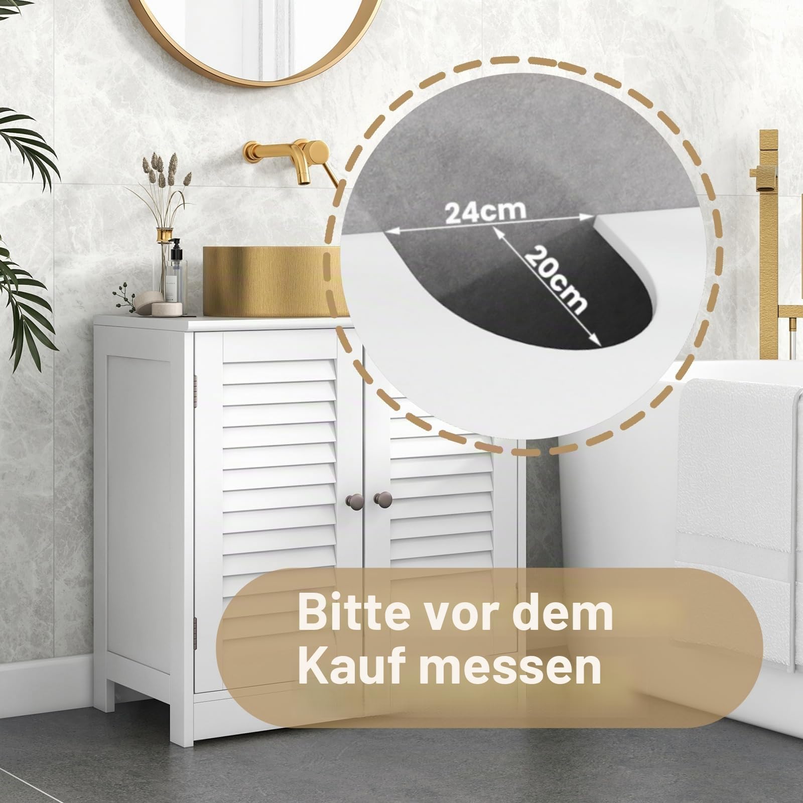 LIFEZEAL Waschbeckenunterschrank weiß, Badschrank Badunterschrank mit 2 Türen, U-Schnitt, Badezimmerunterschrank Waschbecken Unterschrank 60 x 30 x 60 cm (Stil 1)