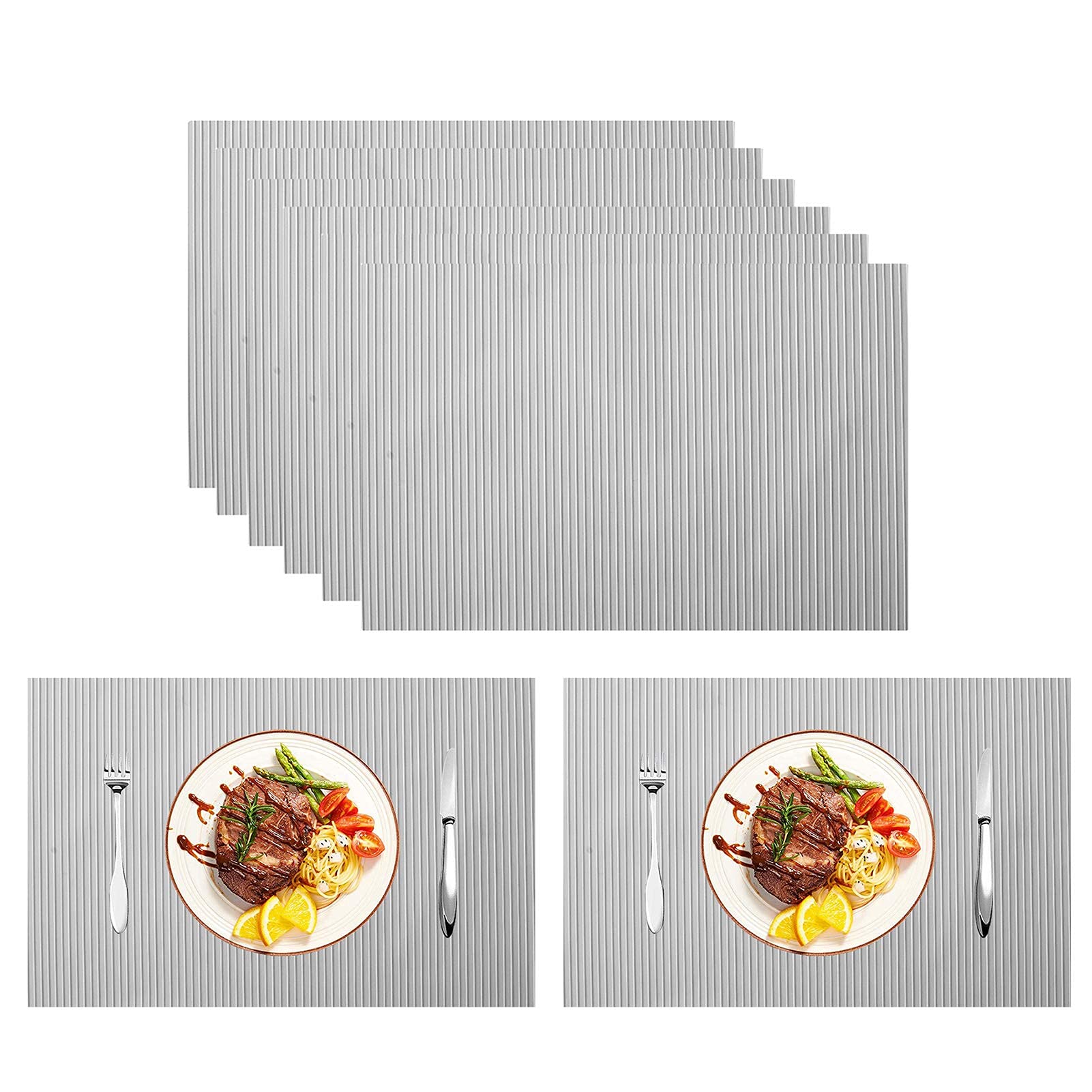 Juego de 8 manteles Individuales Resistentes al Calor, manteles Individuales Lavables Antideslizantes de Silicona Gris Claro para Cocina, decoración de Bodas, manteles Individuales rectangulares