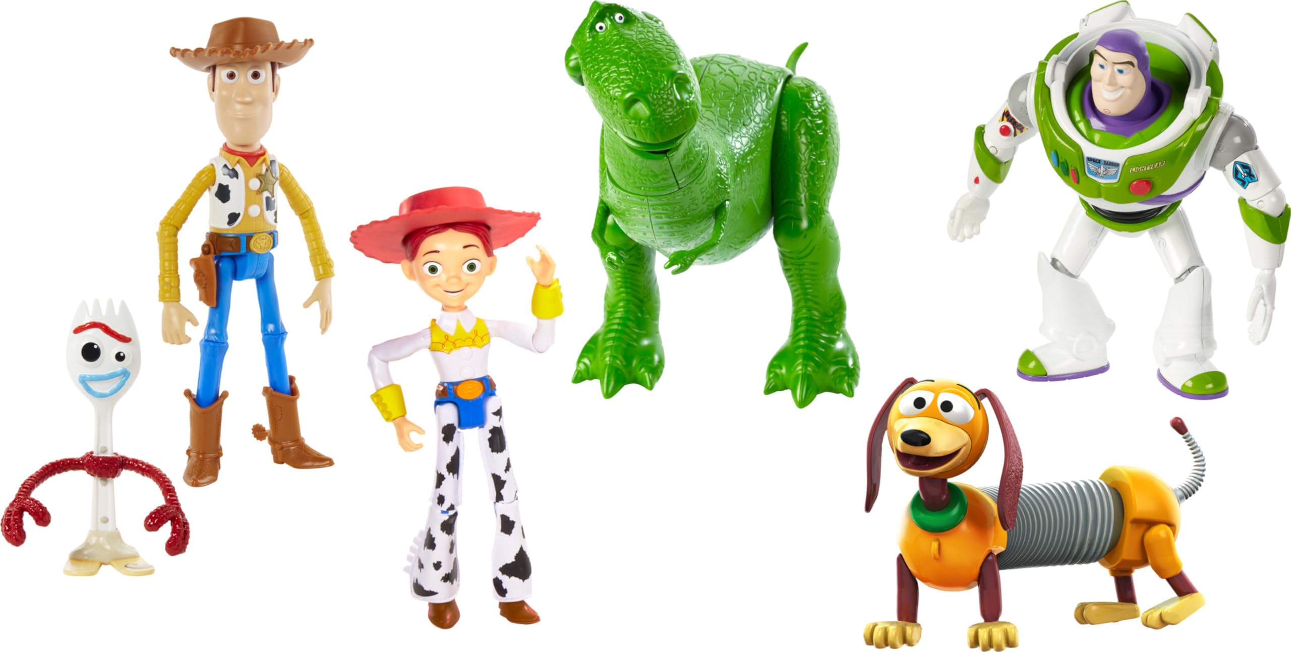 Mattel Disney e Pixar - Toy Story 4 confezione personaggi, avventure in vacanza, confezione da 6 con Woody, Buzz, Rex, Slinky, Jessie e Forky, snodati, Giocattolo e regalo per Bambini 3+ Anni, GDL54