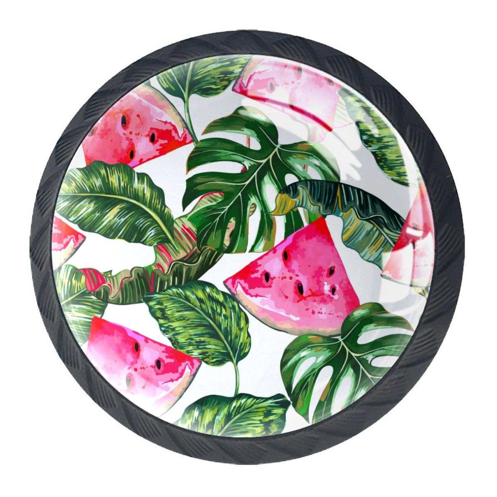 Watermelon Leaves Pattern Set of 4 Cabinets Knob Round Hardware Drawer Dresser Knobs for Home, Bedroom, Kitchen, Dining Room, Office