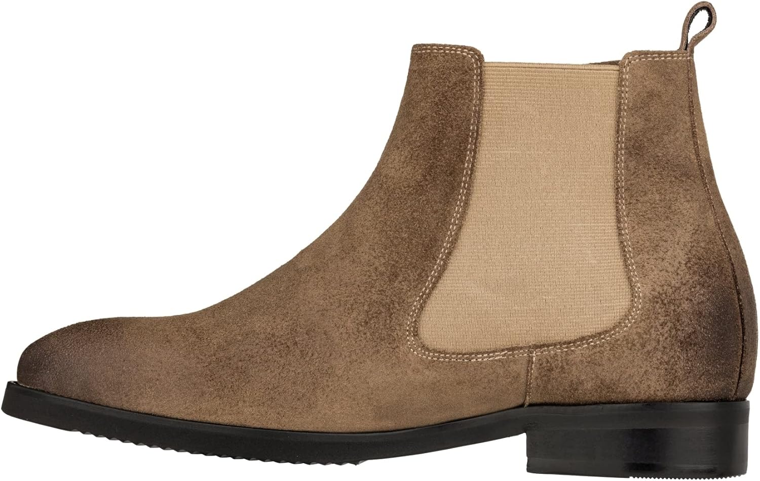 TOTO Men's Invisible Height Increasing Elevator Shoes - Coffee Brown Nubuck Leather Slip-on Chelsea Ankle Boots - 3.0 Inches Taller - K92083 - Size 6.5 D(M) US