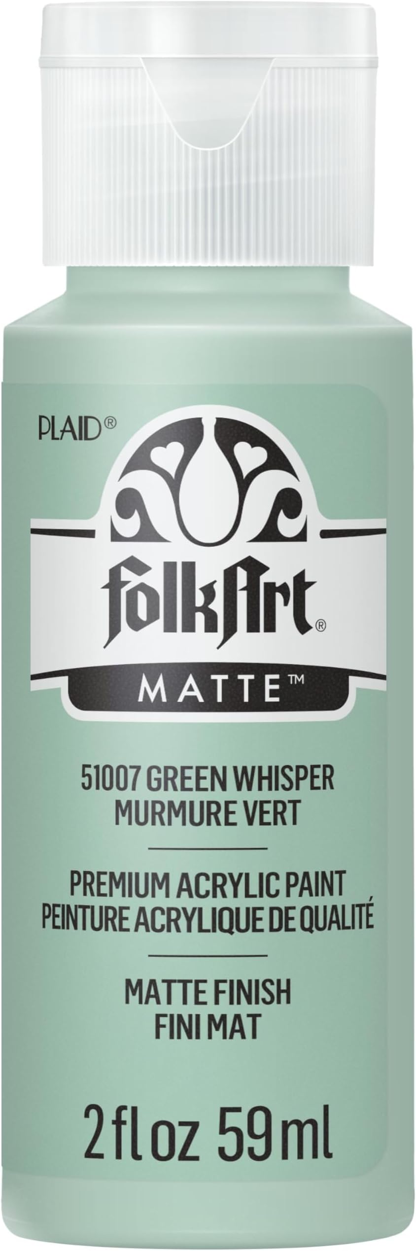 FolkArt Acrylic Craft Paint, Green Whisper 2 fl oz Premium Matte Finish Paint, Perfect For Easy To Apply DIY Arts And Crafts, 51007