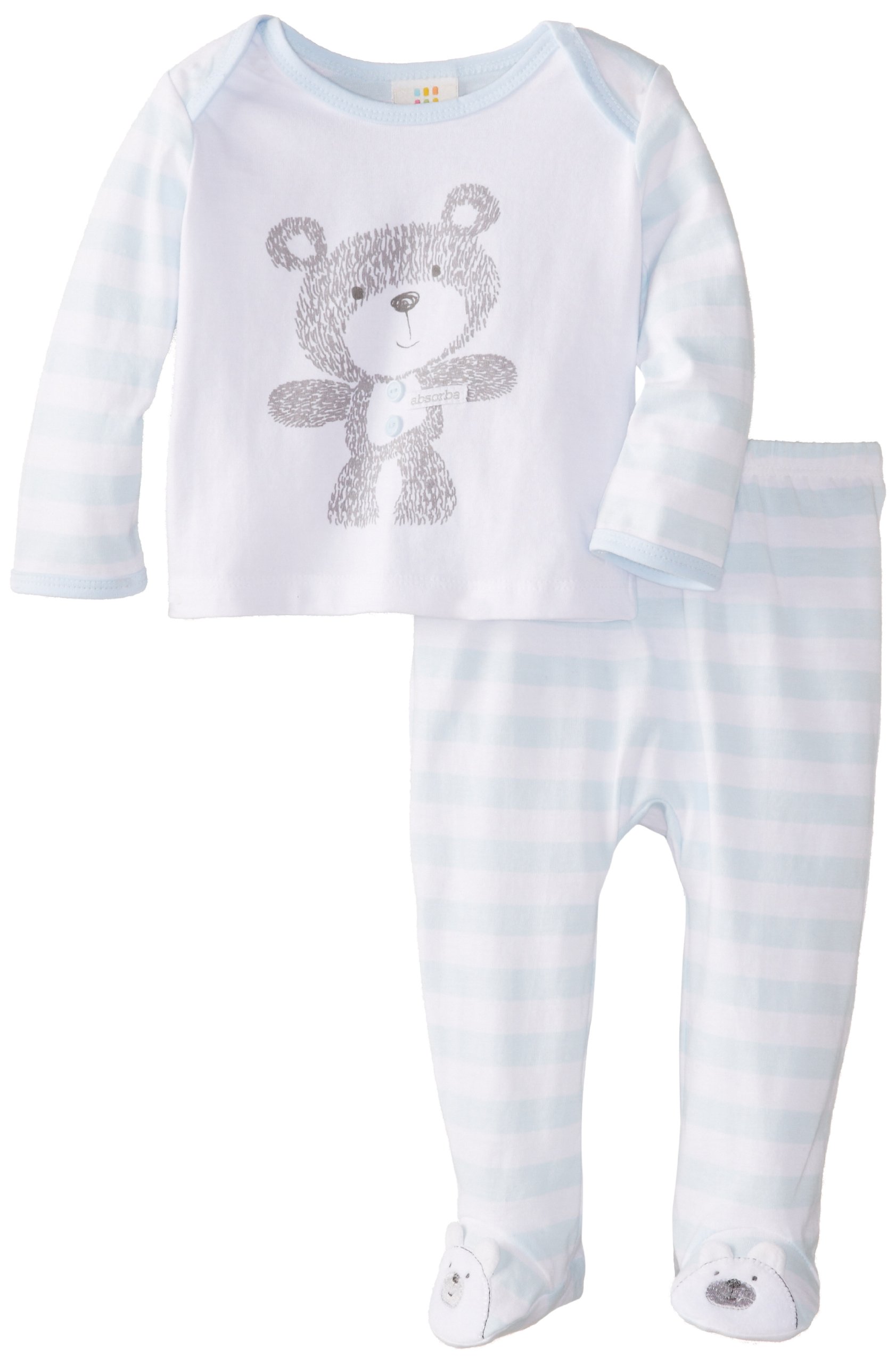 Disney Baby Boys' Newborn Bear Footed Pant Set, Blue/Stripe, 6-9 Months