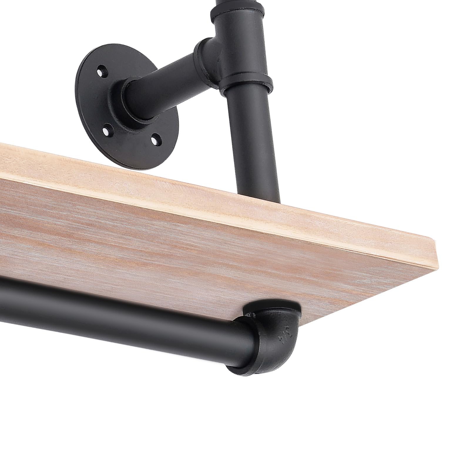 Estantería Flotante Industrial de 3 Capas - Madera Maciza y Metal - Estantes de Almacenamiento Vintage de Pared