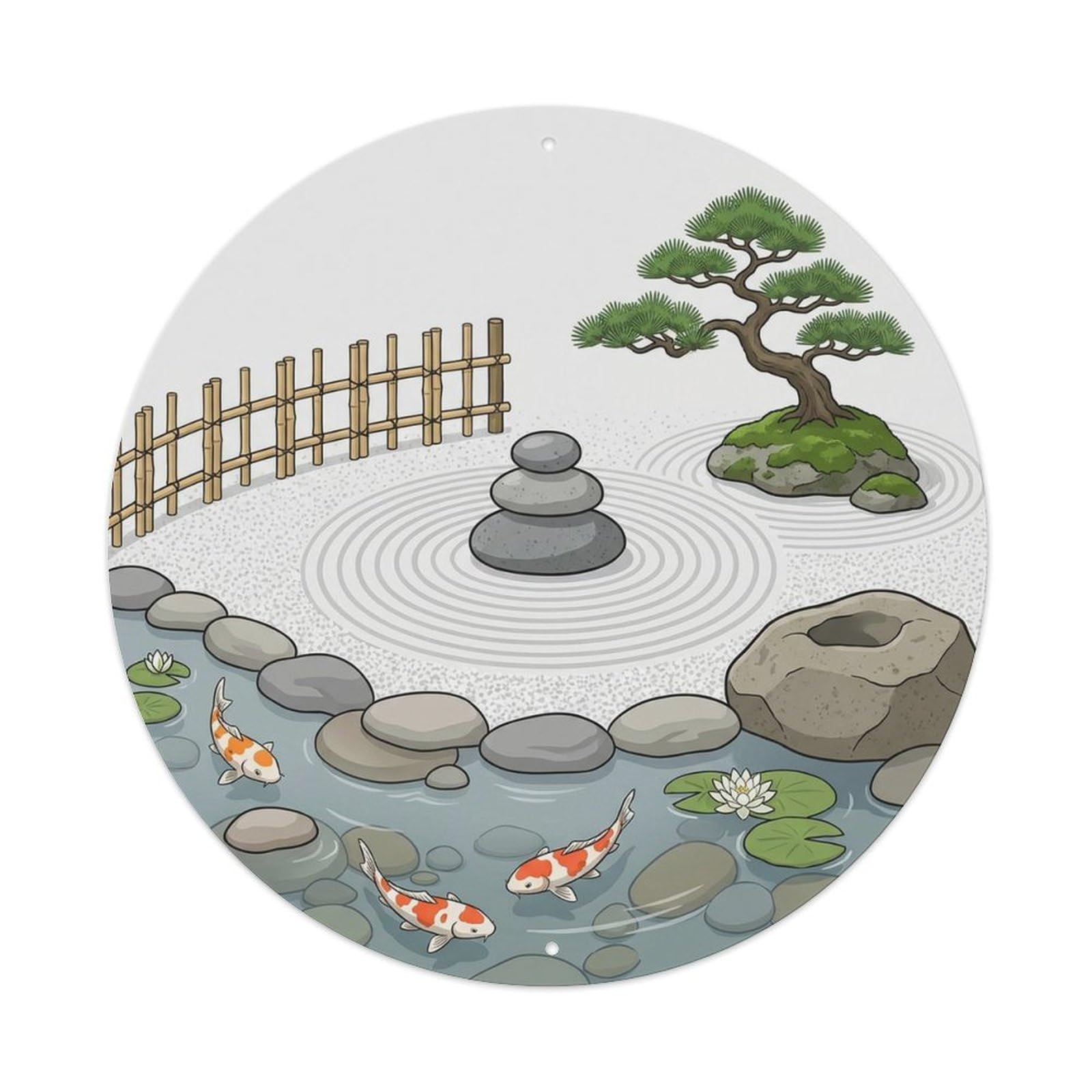 Olyhtr 8X8inch Classic Style Zen Koi Garden Landscape Pond Water Stone Meditation Metal Tin Sign