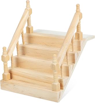 NUOLUX Dollhouse Miniature Wooden Stairs Playhouse Accessories DIY Handmade Smooth Finish Mini Wooden Furniture Model Decoration Living Dini
