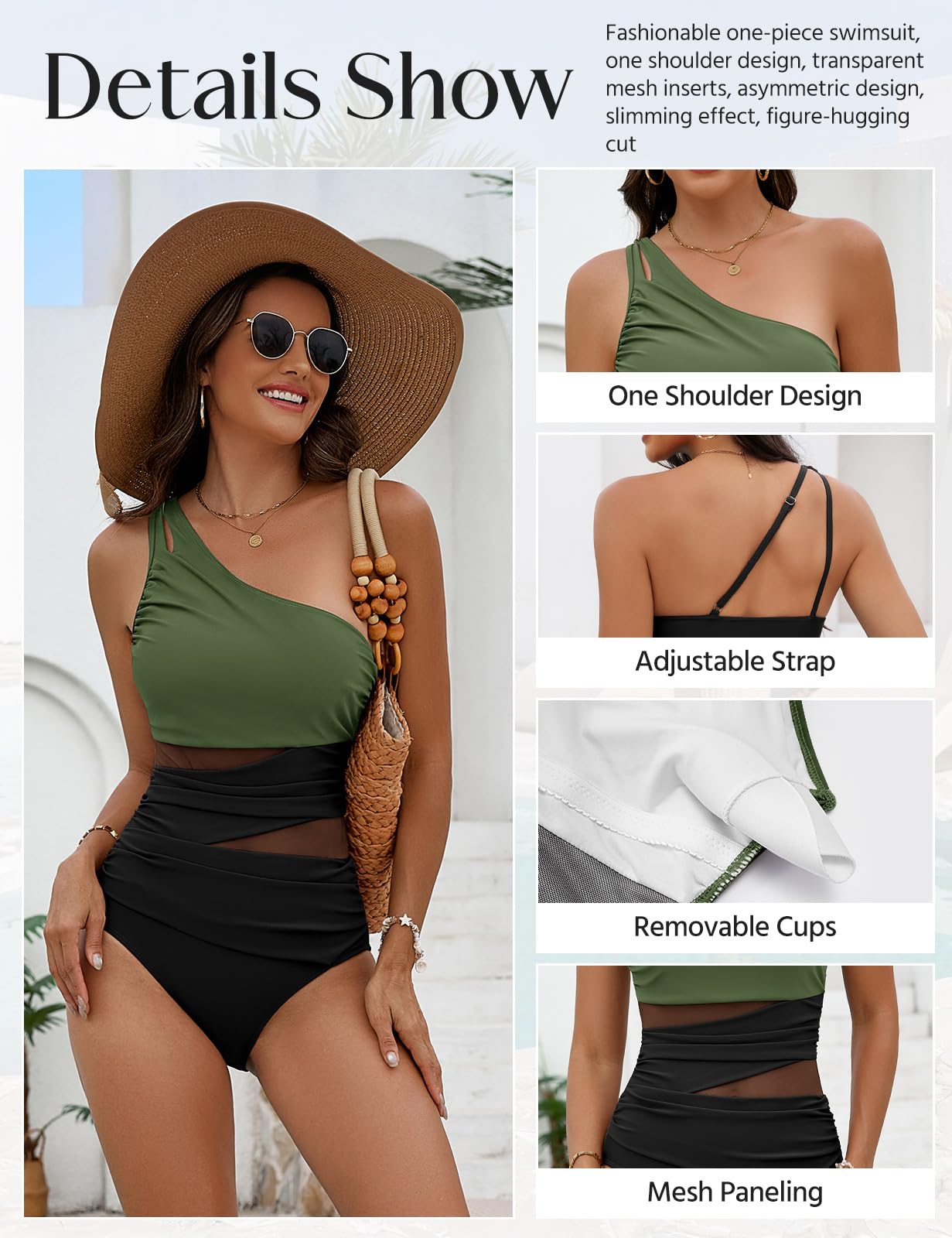 Svanco Bañador de Mujer Reductor Barriga Vientre Plano, Traje de Baño Sexy Push Up con Relleno, Diseño de Un Hombro con Paneles de Malla, Ideal para Playa y Natación — view 5