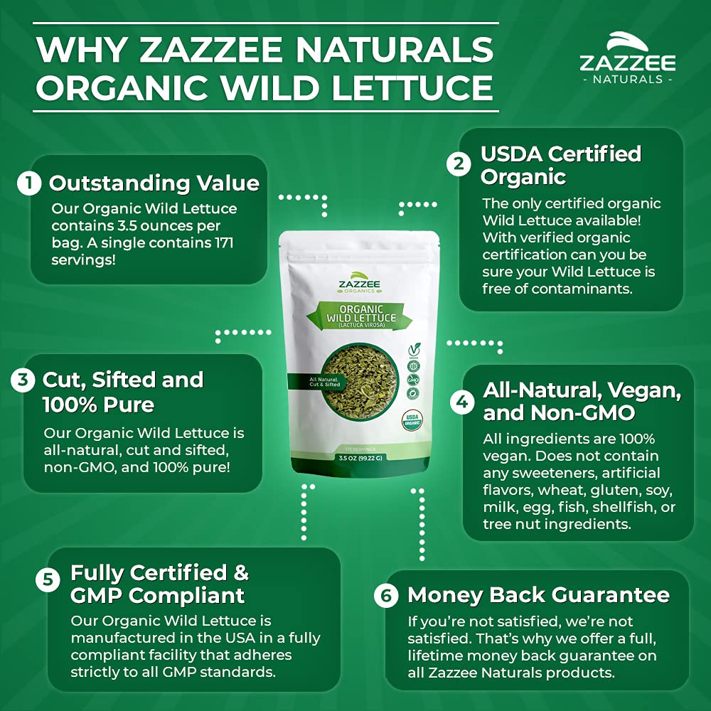 Zazzee USDA Organic Wild Lettuce Tea, 3.5 Ounces, 171 Servings