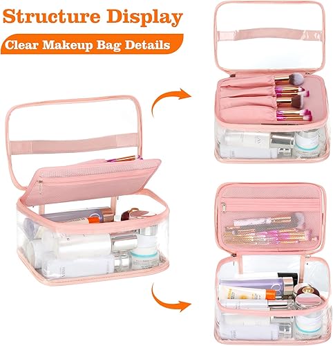Miniatura 10 de HAOGUAGUA Bolsa de maquillaje transparente con compartimento para cepillos, portátil, impermeable, bolsa de aseo transparente para viajes,