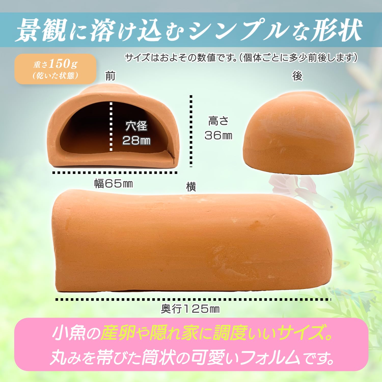 プレコ筒隠れ家 隠れ家シェルター 4.0×4.4×11.0cm 小型プレコ シュリンプ 陶器製