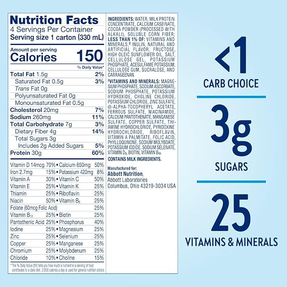 Glucerna Protein Smart Nutrition Shake to Support Blood Sugar Management | Diabetes Care Shake, 30g Protein, Ready-to-Drink Meal or Snack Replacement for Adults, 150 Calories, Chocolate, 12 Pack