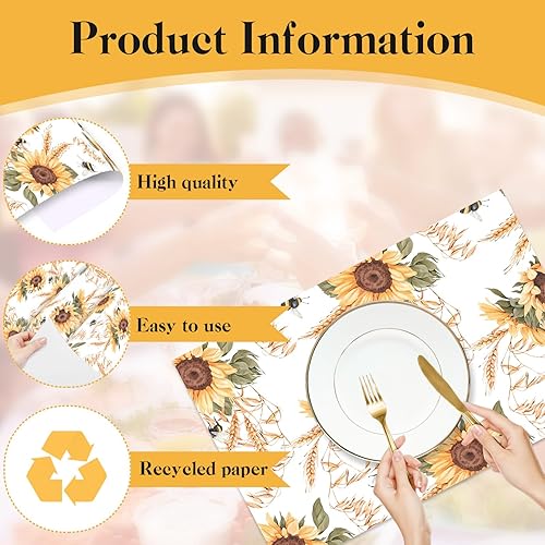 Miniatura 3 de 50 Pieces Disposable Paper Placemats Sunflowers Table Place Mats for Birthday Wedding Party Dinner Kitchen Decor 11"x 17"