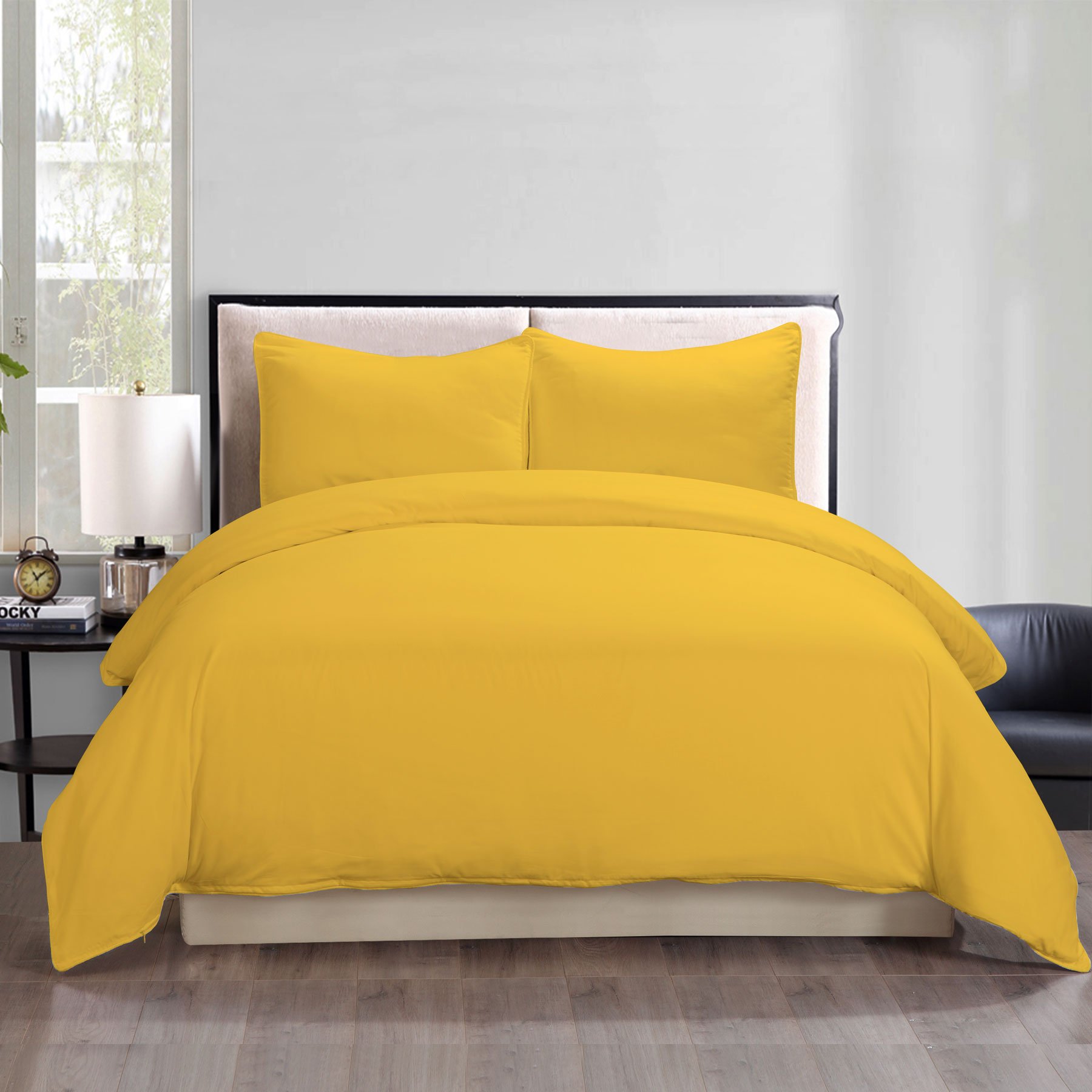 PermafreshLotus Home Water and Stain Resistant Microfiber Duvet Cover Mini Set, Twin, Yellow