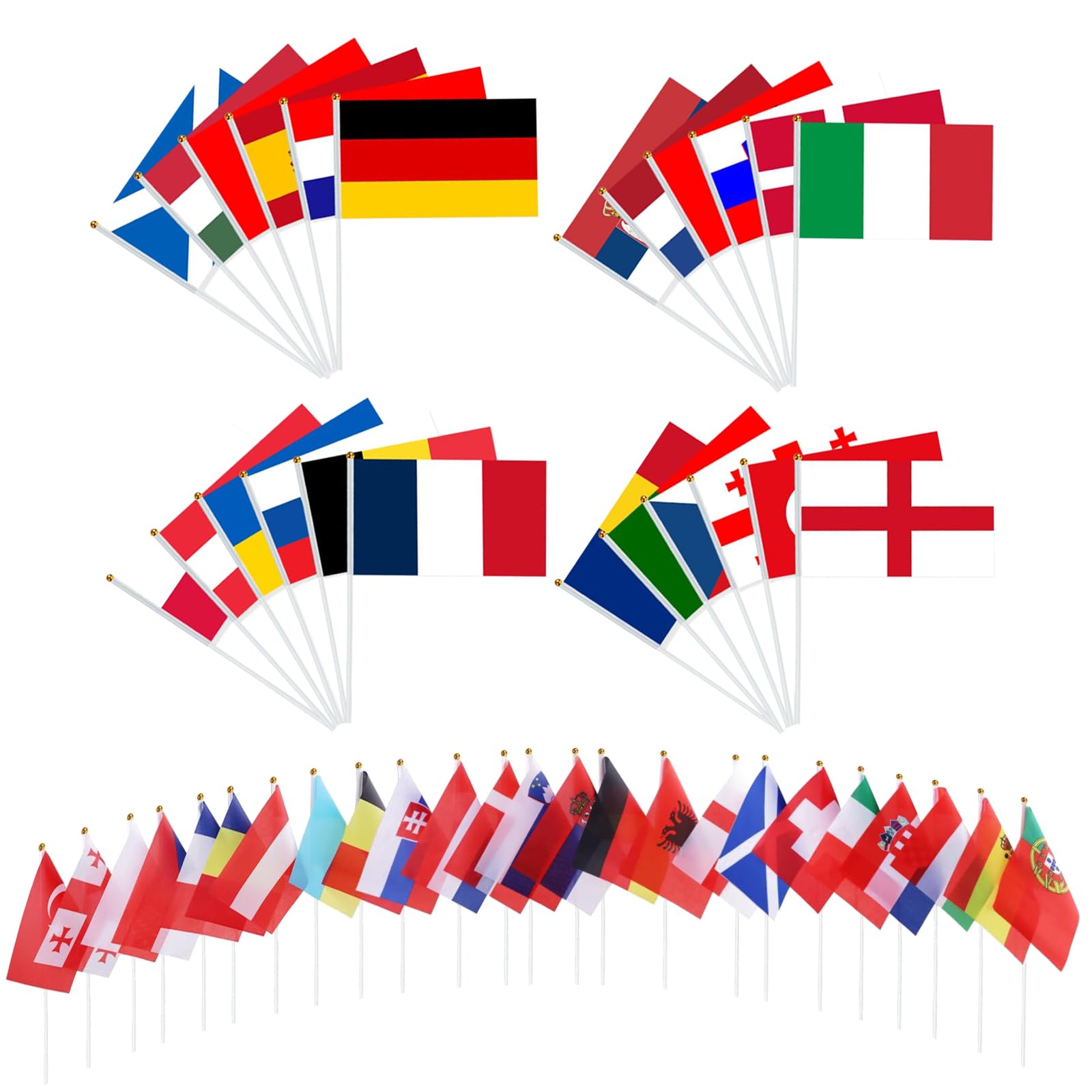 24 Pcs European Flags on Sticks, Handheld Double Sided National Party Flags for Football, Garden, Street Events & International Song Contest Decorations (14x21cm, 30cm Pole) — image 1