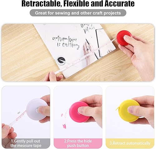 Miniatura 4 de Cinta métrica métrica para el cuerpo, cinta métrica suave retráctil de 60 pulgadas, pequeña regla de cinta de tela de costura para cintura de tela
