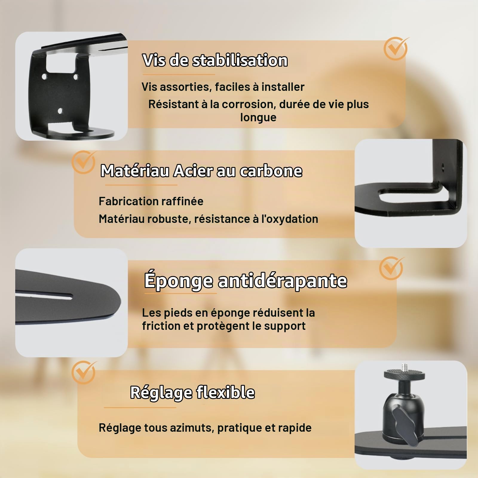 Support Videoprojecteur Ajustable, Support Projecteur Fixation Murale, Pied Videoprojecteur Rotation à 360°, Multifonctionnel SupportRetroprojecteur pour les Salons, les Chambres et les Bureaux
