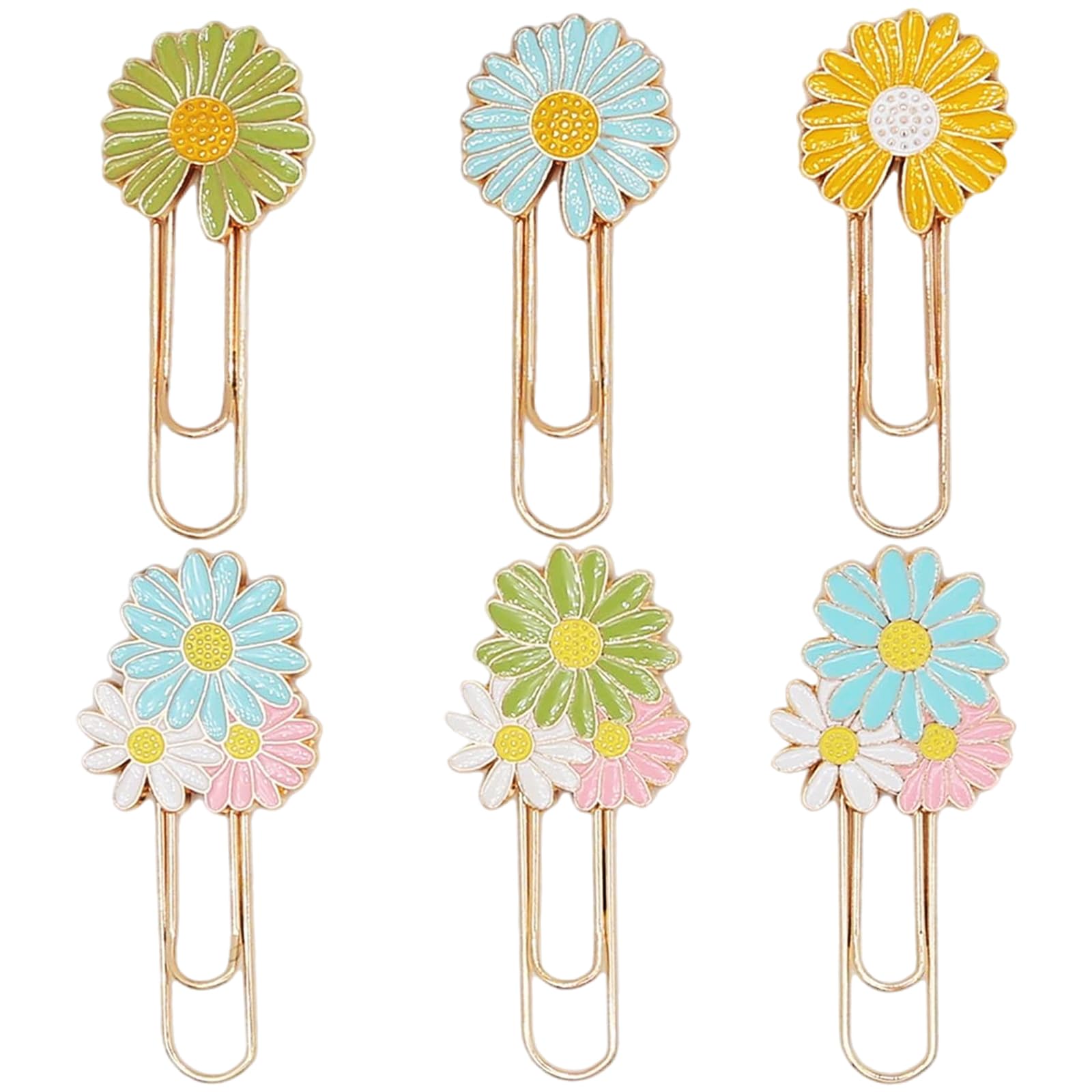 6Pcs Cute Cherry Paper Clips Bookmark,Funny Colorful Large Size Metal Sakura Sunflower Daisy Pink Paperclip Planner Accessories (6pcs Flower)