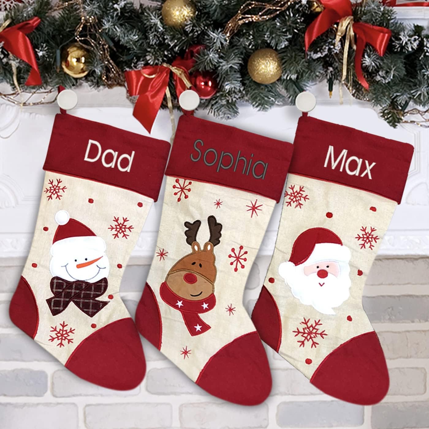 Personalized Christmas Stocking - Red Snowman Design - Embroidered Name - Large 18.5inch, Red and Beige Color, Family Holiday Season Decor