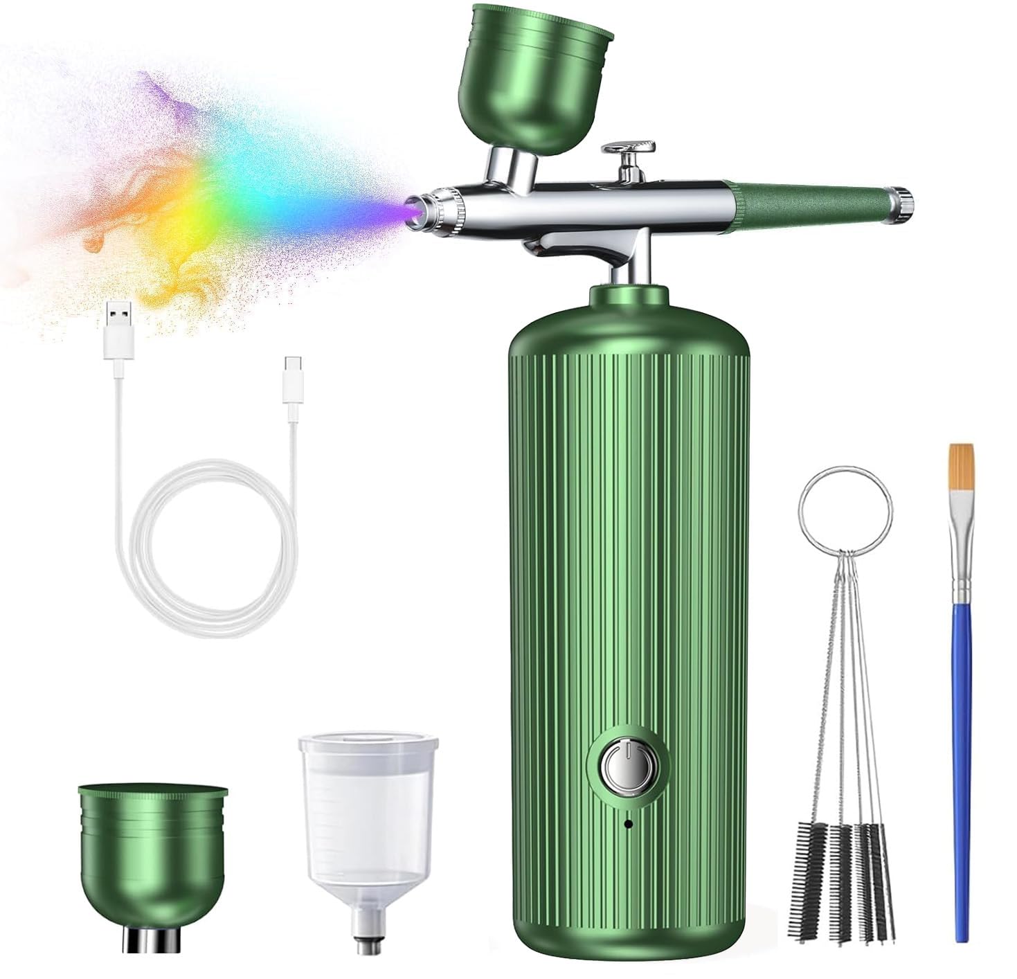 Airbrush Kit with Compressor, 48PSI Cordless Rechargeable Non-Clogging High-Pressure Air Brush Set with 0.3mm Nozzle and Cleaning Brush Portable Gun for Nail Art, Makeup, Barber, Cake Decor (Green)