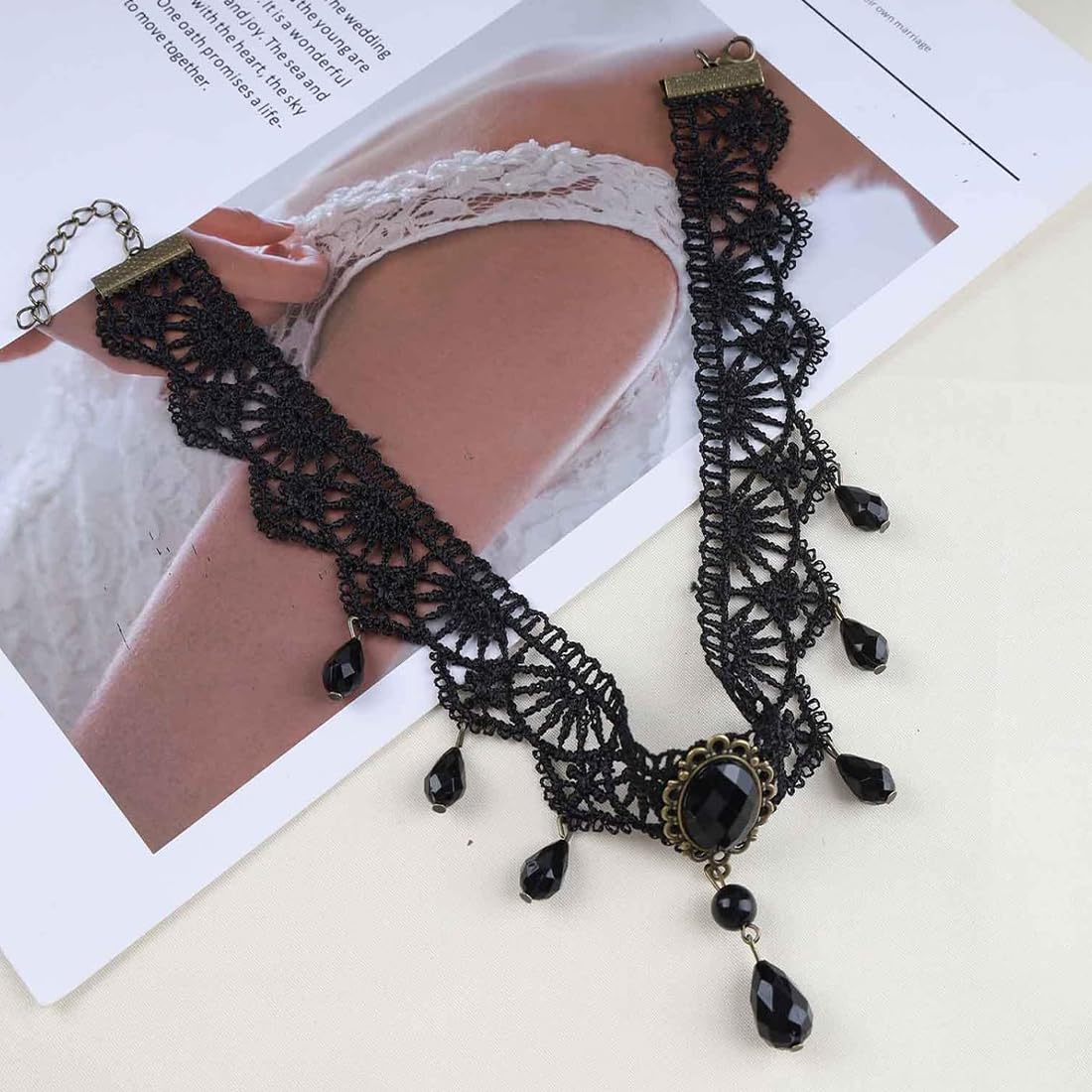 Girocollo Choker Gotica Steampunk con Cristalli, Accessori Vampiro e Pirata Cosplay, Festa Costumi Halloween, Collare per Donne, 2 Pezzi