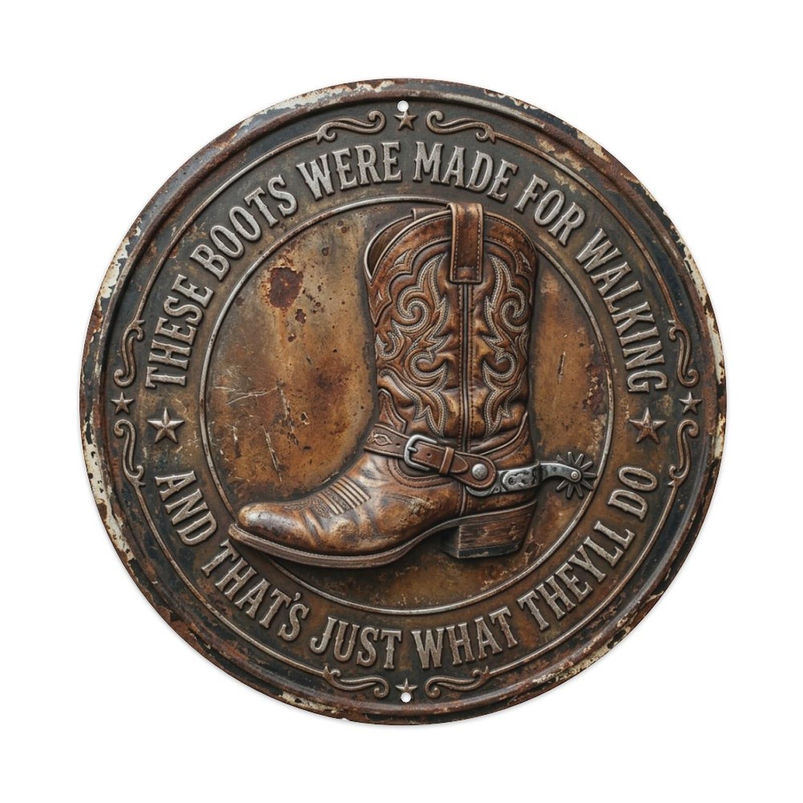 Cowboy Boot Spurs Entryway Vintage Metal Tin Sign Plaque Wall Decor for Cafe, Club Bar, Office, Garden Metal Poster 8x8Inch