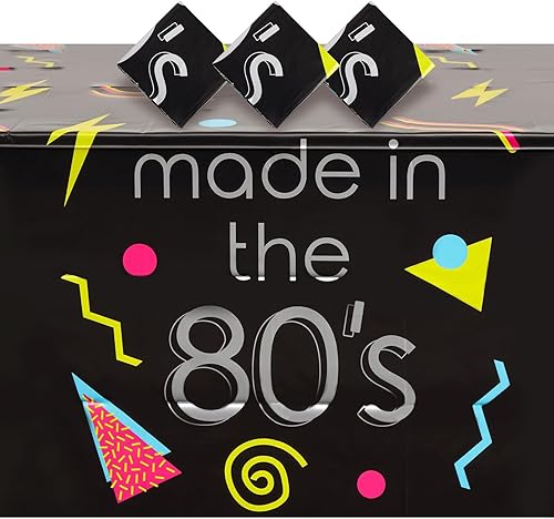 Paquete de 3 manteles de plástico retro de los años 80 para decoraciones de fiestas de los años 80 (54 x 108 pulgadas)