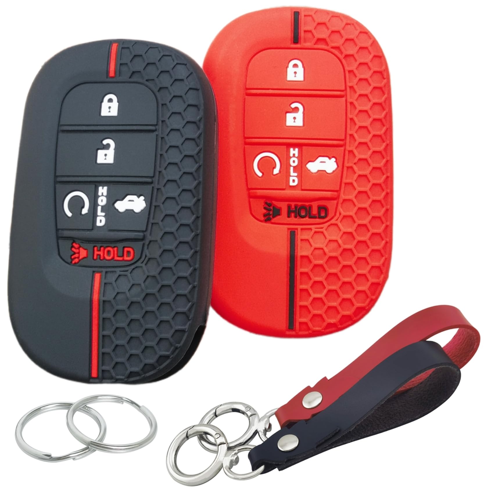 2 Fundas de Silicona para Llavero Inteligente de 5 Botones para Honda Accord Civic Pilot HR-V CR-V Sport SI EX EX-L Touring 2022 2023 2024 2025 (Negro/Rojo (a))