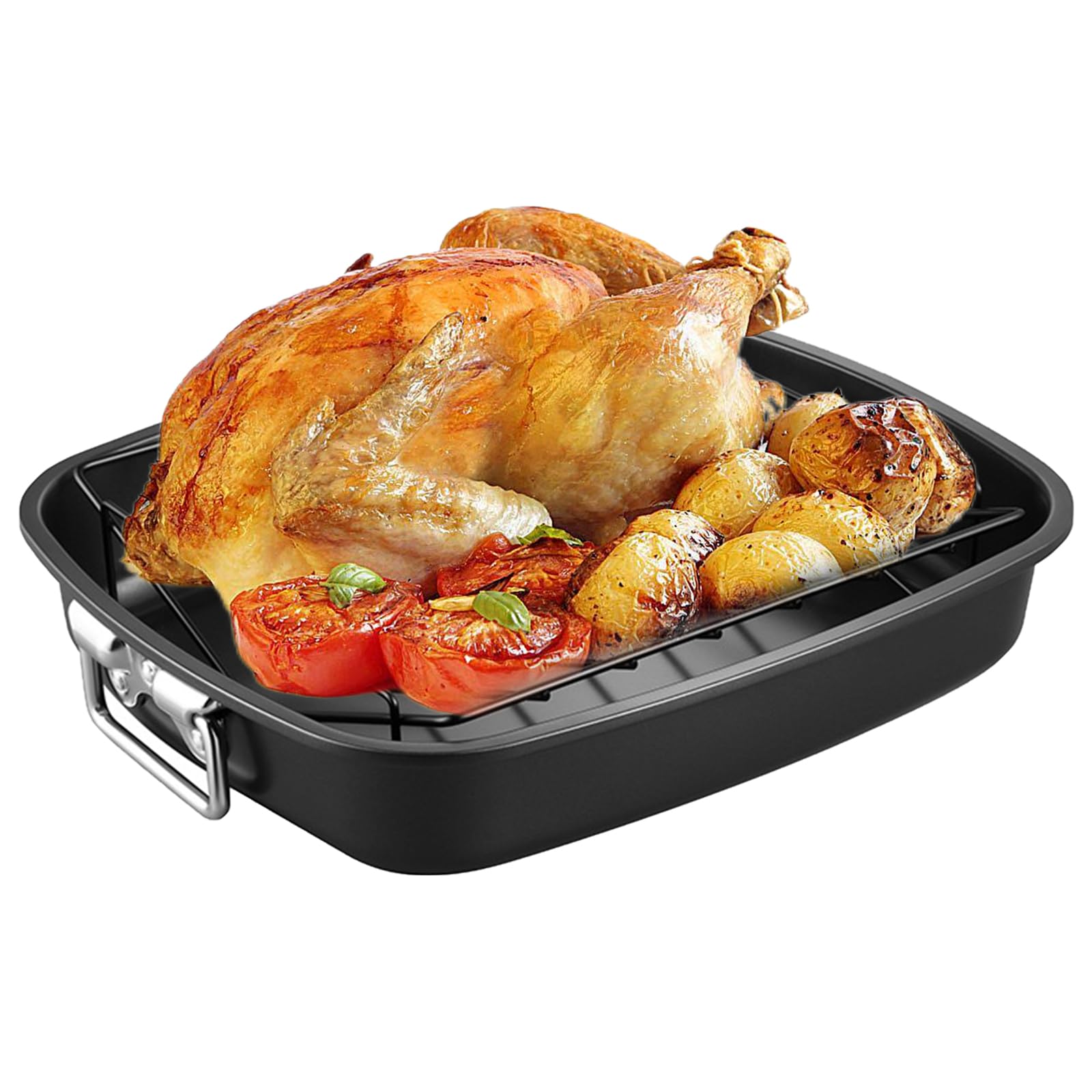 Żeliwna patelnia grillowa ze stelażem, anodyzowana patelnia nieprzywierająca z rusztem, patelnia grillowa, żeliwna, bez powłoki, do grilla gazowego, piekarnika, łatwe czyszczenie