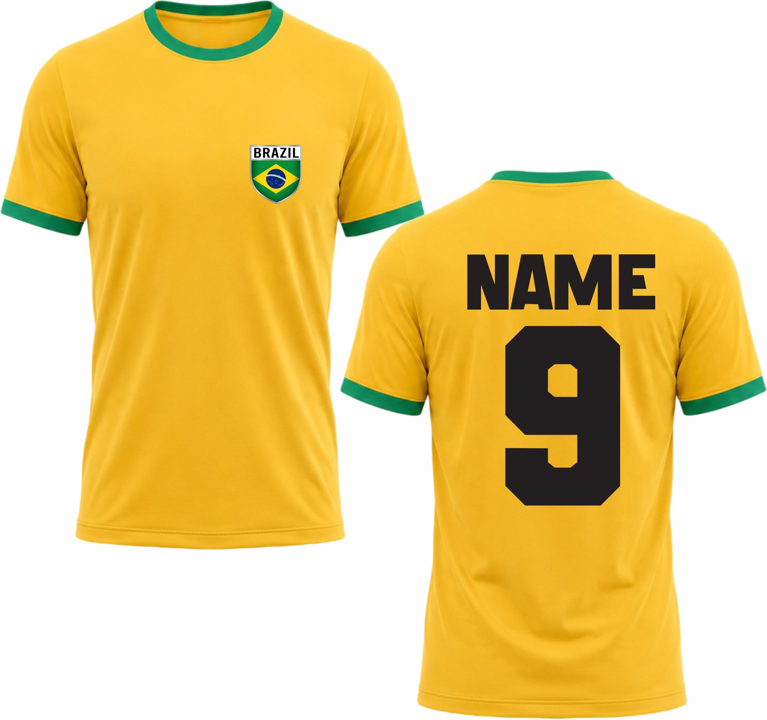 Personalised Brazil Football Ringer T-Shirt Brazil National Pride Tee Custom Name and Number Gift to
