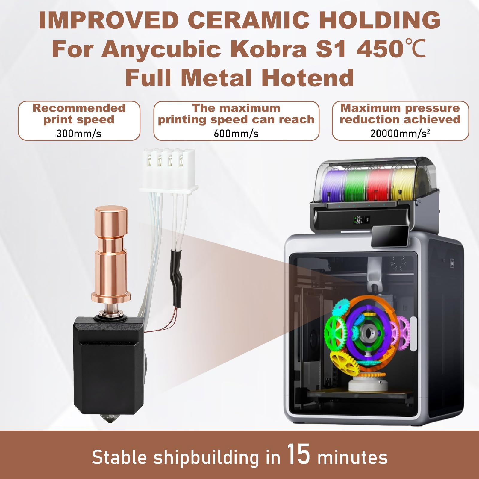 3-pak 0,2 mm 0,4 mm 0,6 mm ceramiczny hotend do Anycubic Kobra S1/ACE Pro, głowica drukująca ze stali nierdzewnej wytłaczarka Ki z termistorem 200 K, hartowana dysza Hot End