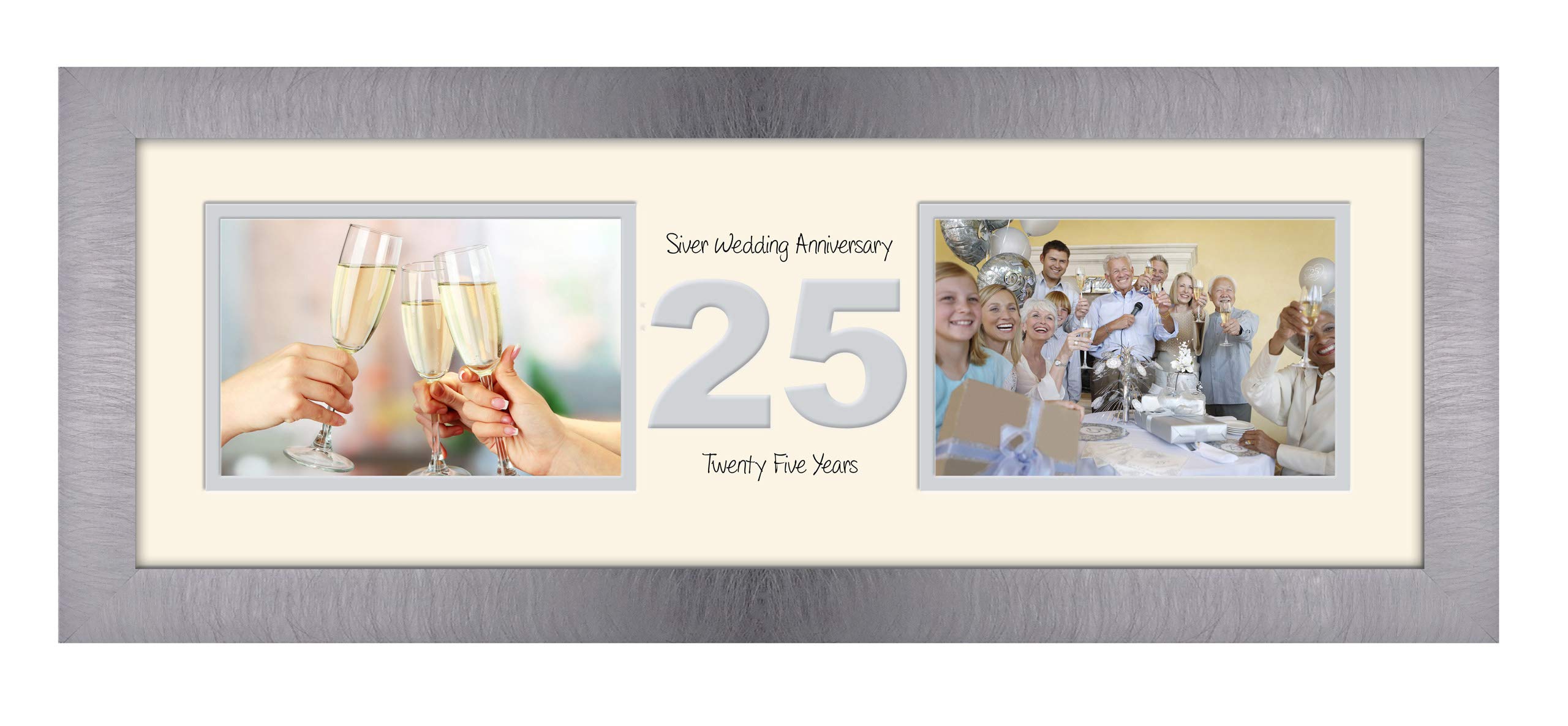 Photos In A Word Brushed Silver Finish Frame Cream Mount Grey Inside 25Th Anniversary Photo Frame Silver Wedding Twenty Fifth Gift Takes Two 6”X4” Landscape Photos 1232A (Brushed Silver Finish Frame Cream Mount Grey Inside)