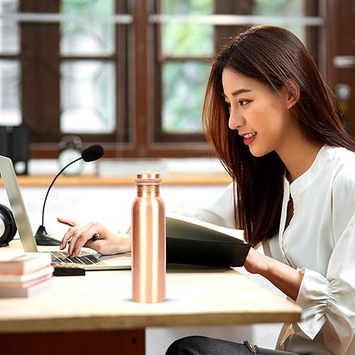 Miniatura 4 de Hecho a mano martillado tradicional indio 100% puro sólido cobre botella para yoga, deportes, al aire libre, uso diario, jarra ayurvédica ayurvédica