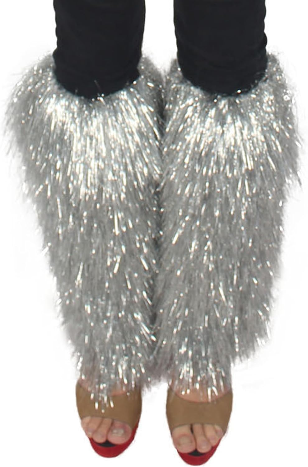 HPO Adult Unisex Festival Short Silver Tinsel Leg Warmers | Perfect for your next Rave and Party!