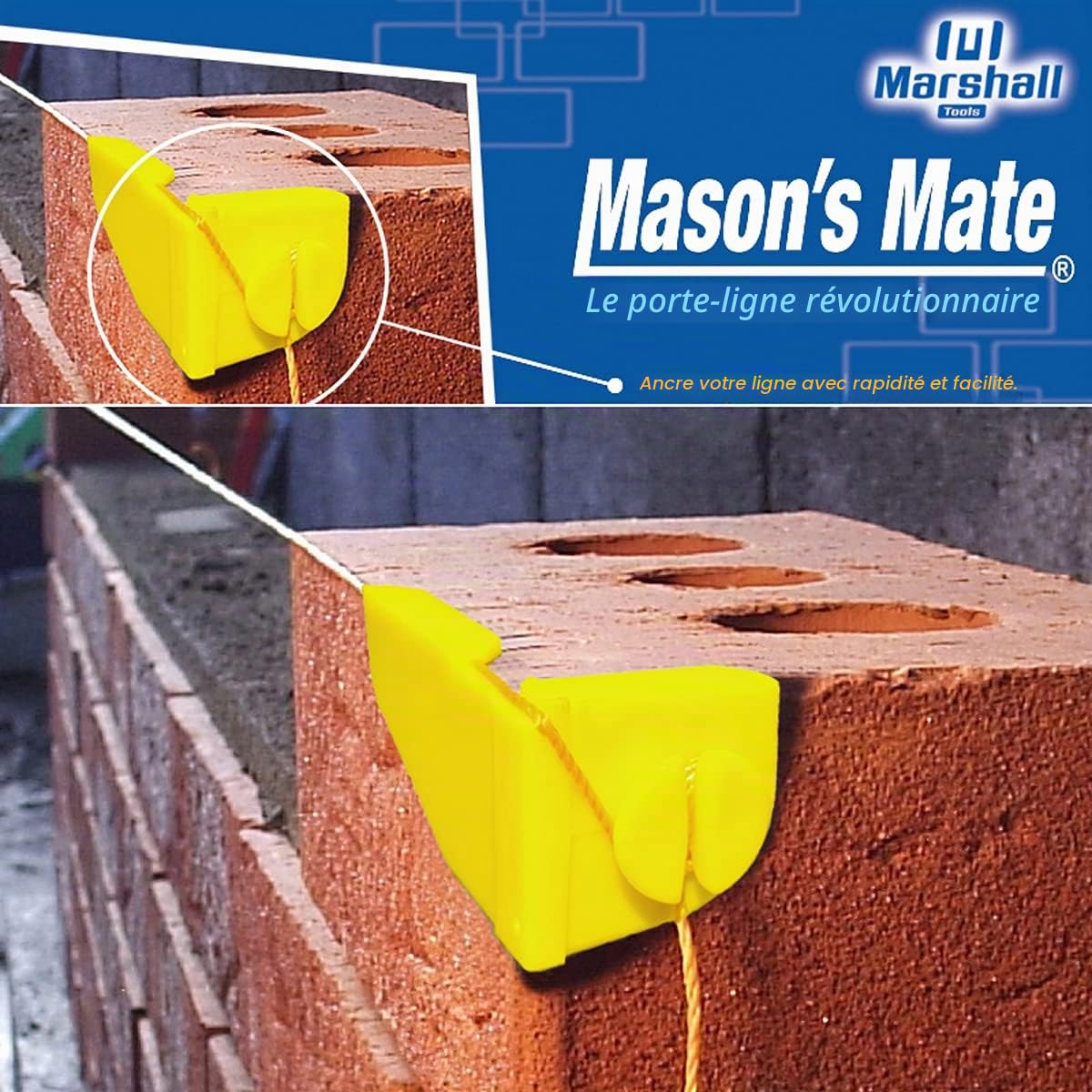 Compagnon du maçon – 2 ensembles de supports d’angle pour ligne de construction et 30 m de ligne de construction