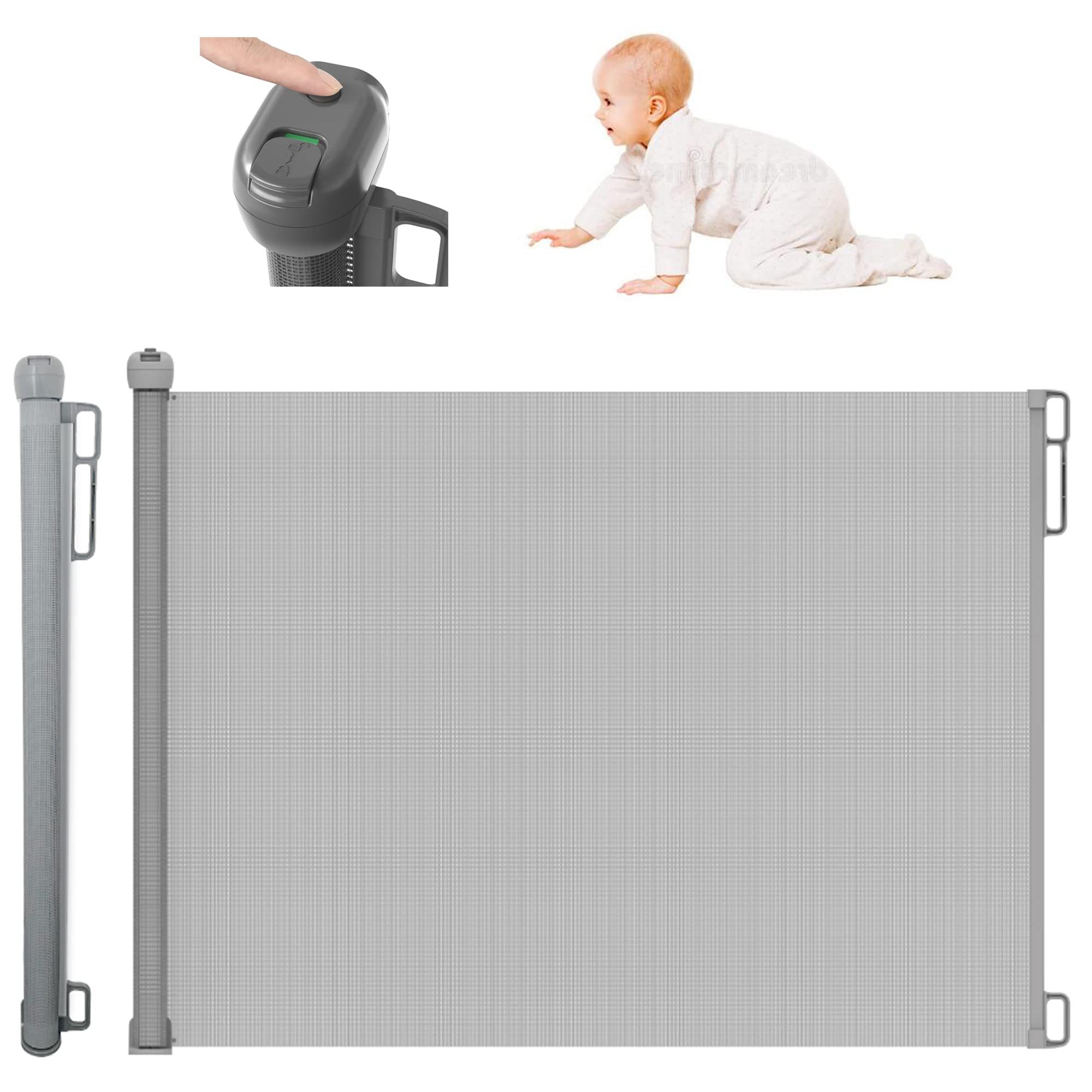 Baby Gate, Extra Wide Retractable Dog Gates Indoor Stair Gates for Baby Pet Gates for Dogs Baby Gates for Dogs Extendable Dog Fence pressure Fit Stair Gate Safety Gates(Grey-130cm)