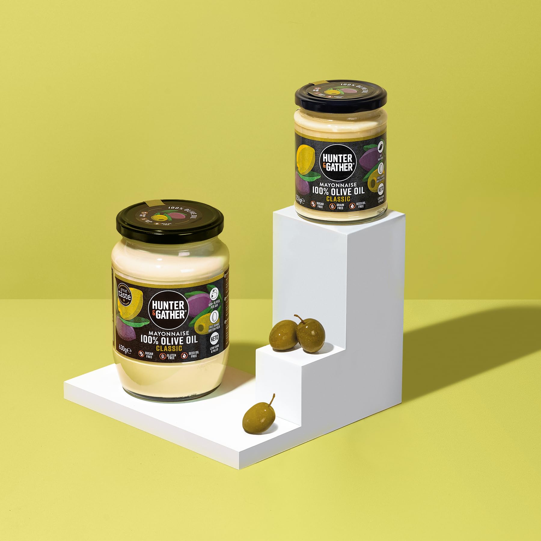 Hunter & Gather Mayonesa de Aceite de Oliva 630g | Hecha con Yema de Huevo Campero Británico | Mayonesa Paleo, Keto, Libre de Azúcar y Gluten | Libre de Saborizantes Artificiales