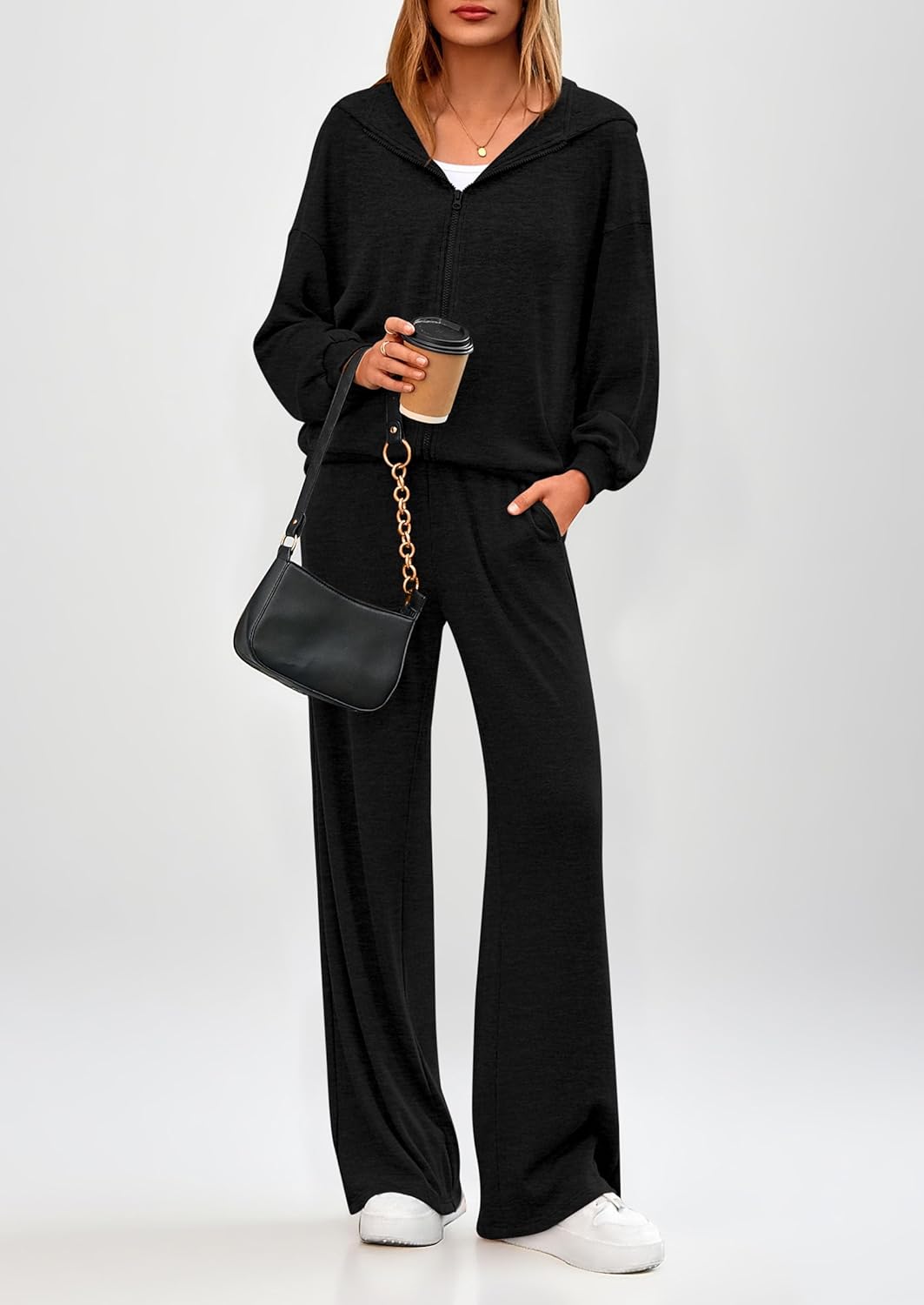 PRETTYGARDEN Women's 2 Piece Fall Lounge Sets 2026 Zip Up Hoodie Wide Leg Tracksuit Spring Matching Travel Outfits Clothes - Image 2