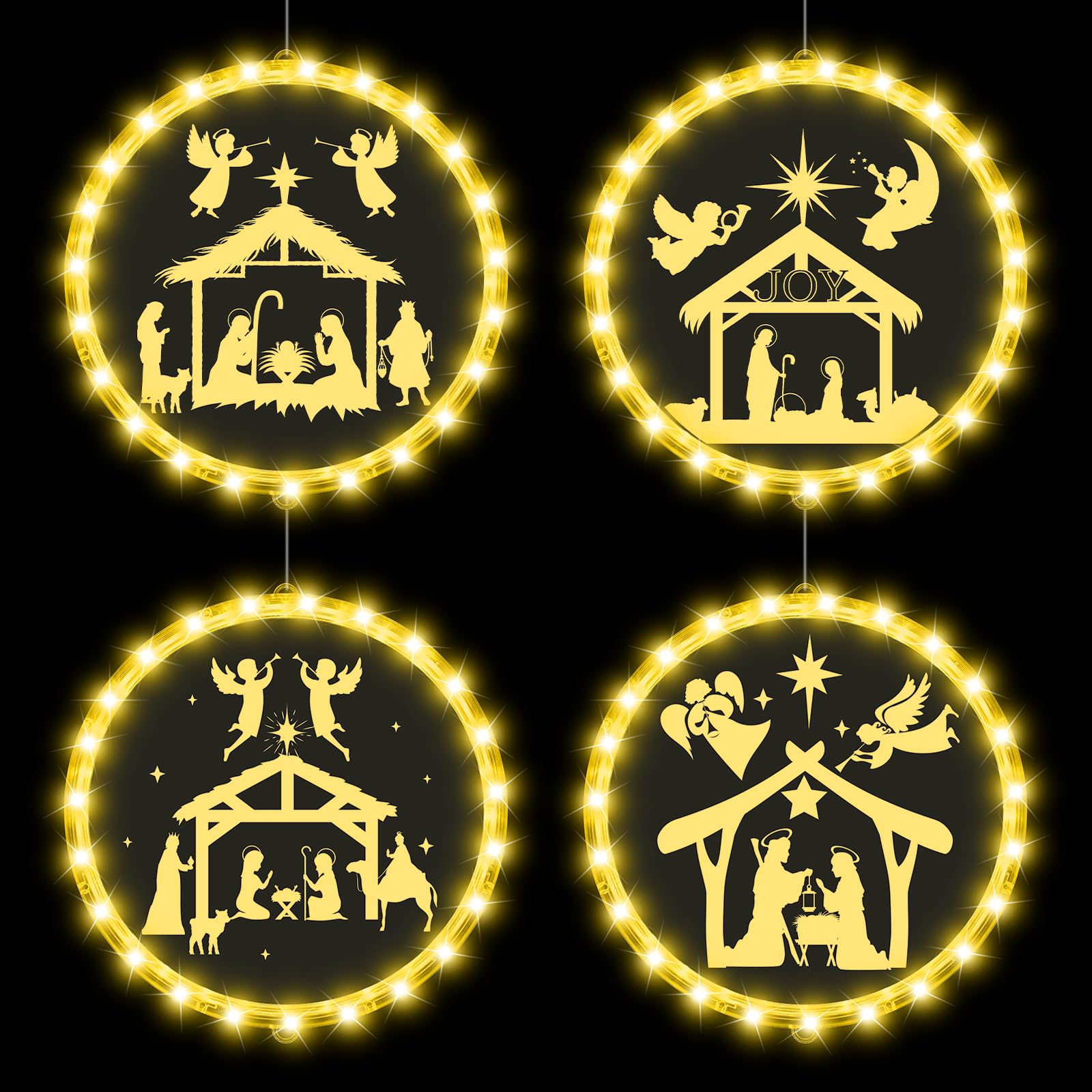 Photo 1 of Barydat 4 Pcs 9.45 Inch Christmas Window Lights Nativity Scene Hanging Lights Christian Religious Jesus LED Sign Indoor Jesus Window Decor for Door Holiday Xmas Holy Night Party