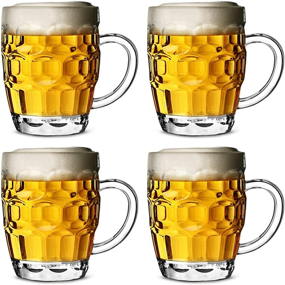bar@drinkstuff Polycarbonate Plastic Dimple Beer Tankards CE 20oz / 568ml - Set of 4 | Draft Beer Mugs, Pint Mug, Pint Tankard, Plastic Tankards