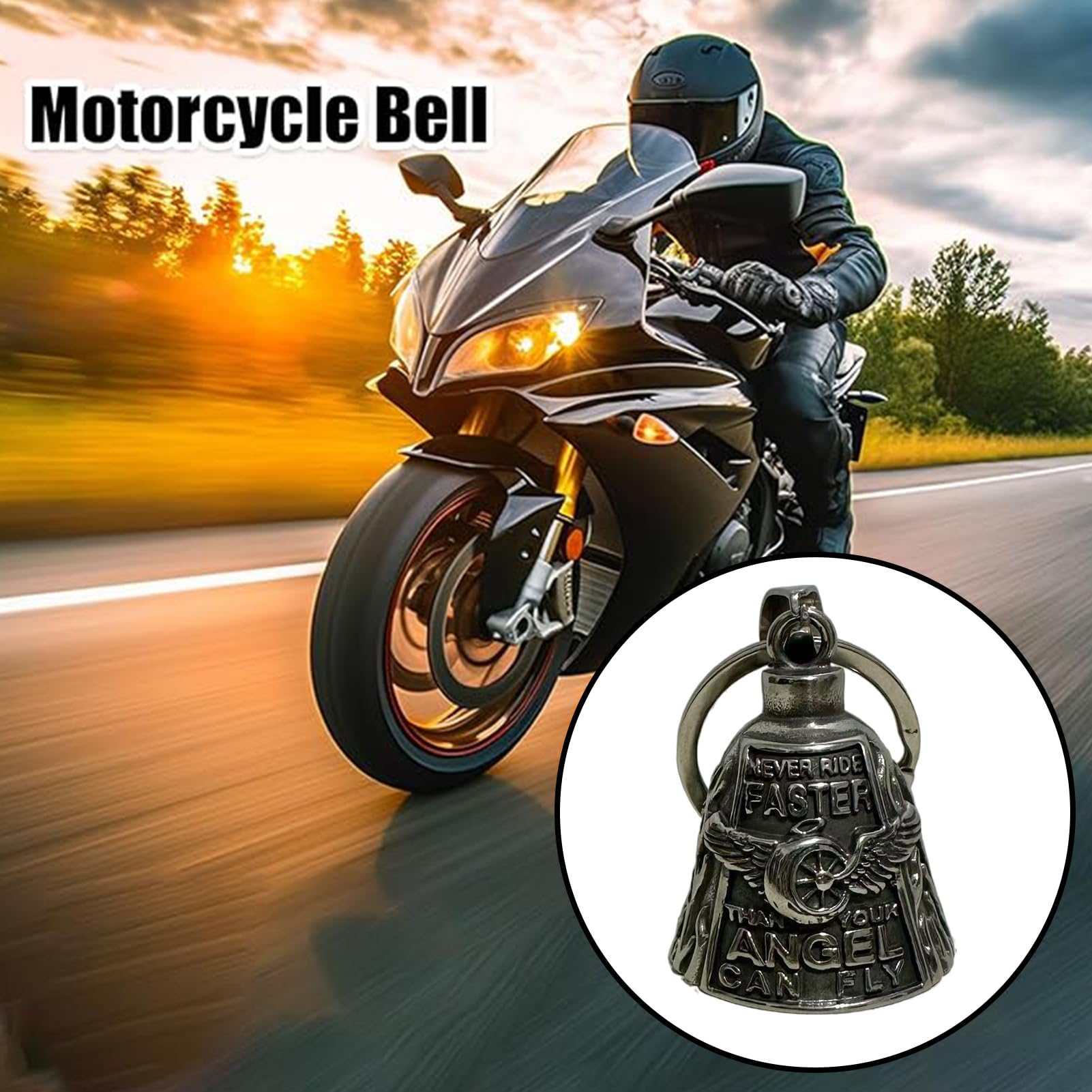 Cyberwork Campana Moto Amuleto de Suerte, Guardian Bell en Acero de Titanio con Diseño 3D, Campana Biker como Llavero Moteros, Accesorio Protector para Moto, Regalos para Moteros — view 4