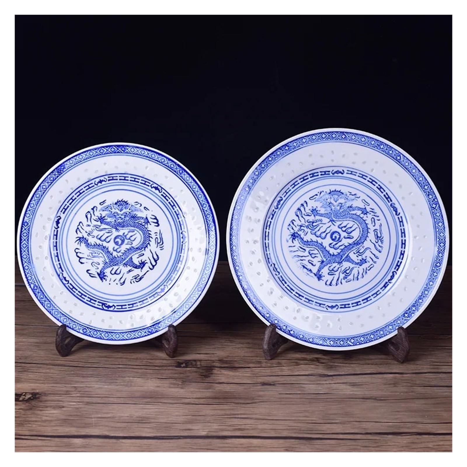 Chiński Płaski Talerz Niebiesko-biały Porcelanowy Obiadowy Ceramiczna Staromodna Zastawa Stołowa Smok Taca Na Jedzenie Elegancja Jest Ponadczasowa(8-inch)