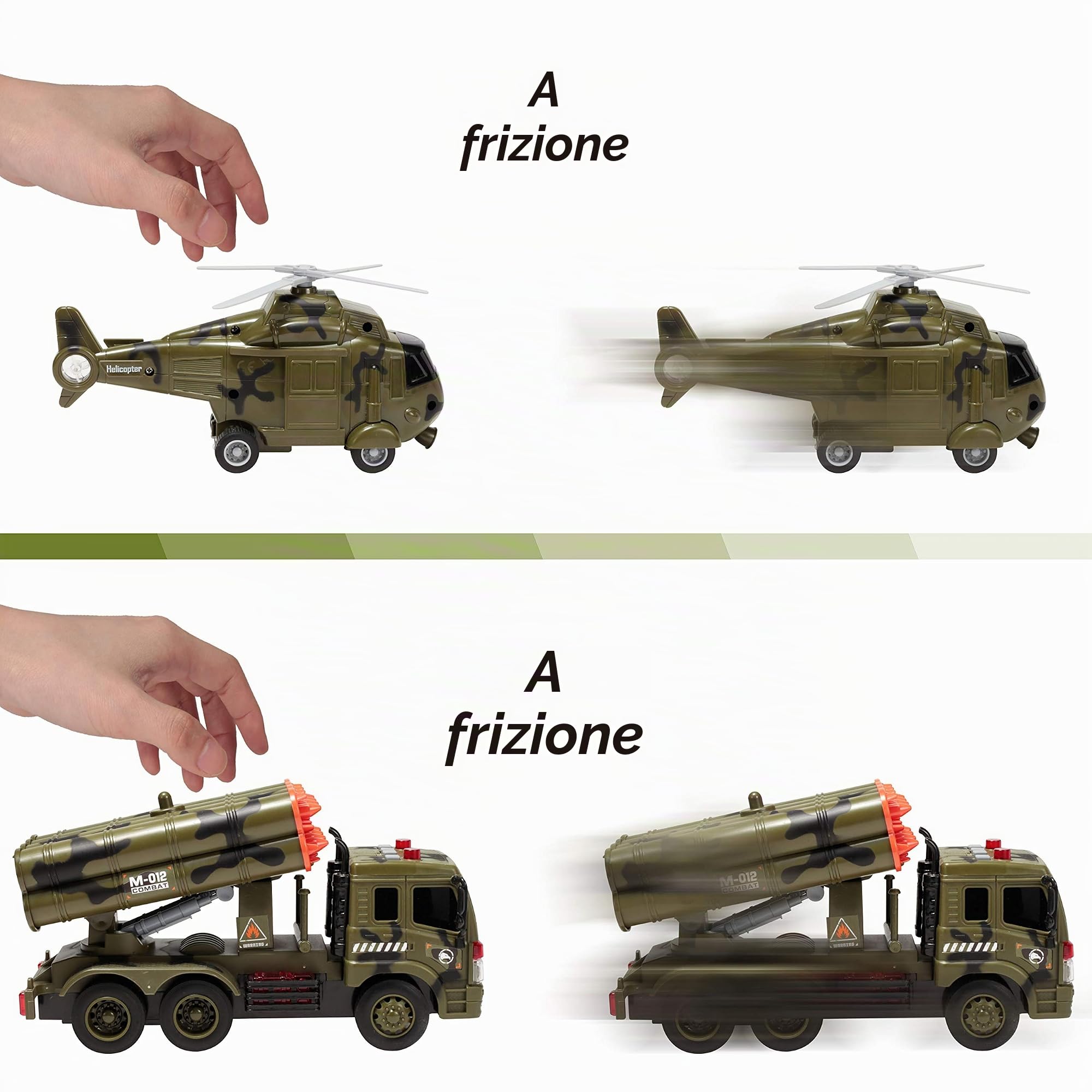 JOYIN 3 in 1 giocattolo per veicoli militari con sirena alimentata ad attrito con action figure, incluso camion militare, elicottero e carro armato giocattolo, veicoli con sirena luminosa e sonora