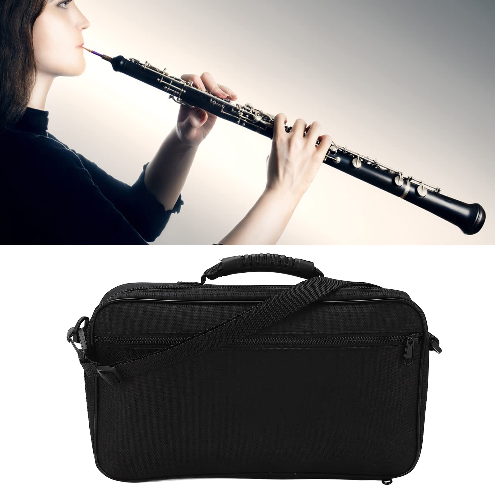 Custodia Rigida per Oboe in Tessuto Oxford - Borsa da Trasporto Impermeabile a Tracolla Singola Portatile Nero