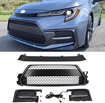 Front Bumper Upper + Lower Grille + Fog Lights+Cover Fit For 2020-2022 Corolla SE XSE LED Fog Lamp