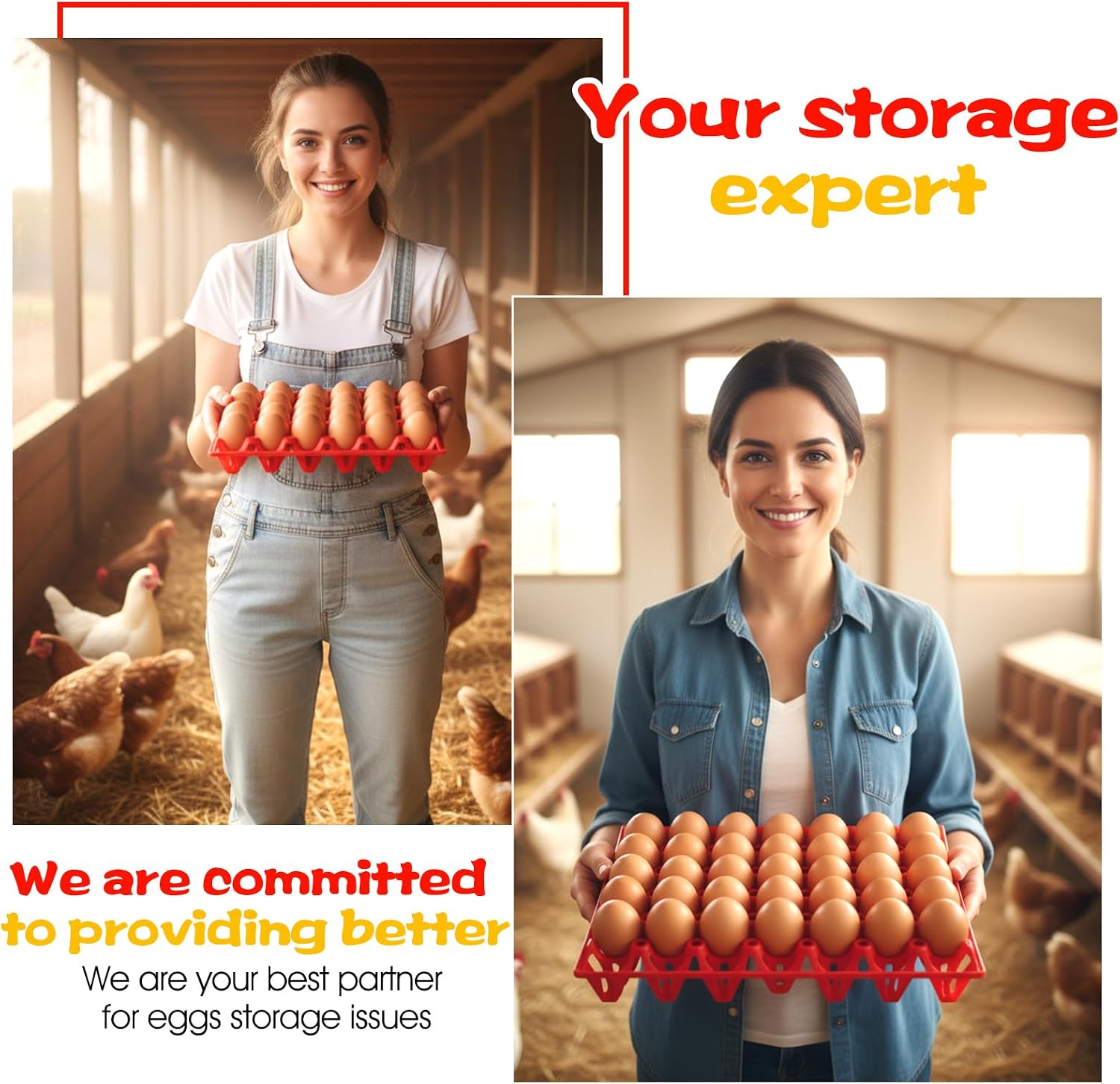 16-Pack Plastic Egg Trays, 30-Egg Stackable Crates Flats Cartons for Storing Sorting Shipping Eggs, Durable Reusable in 4 Colors