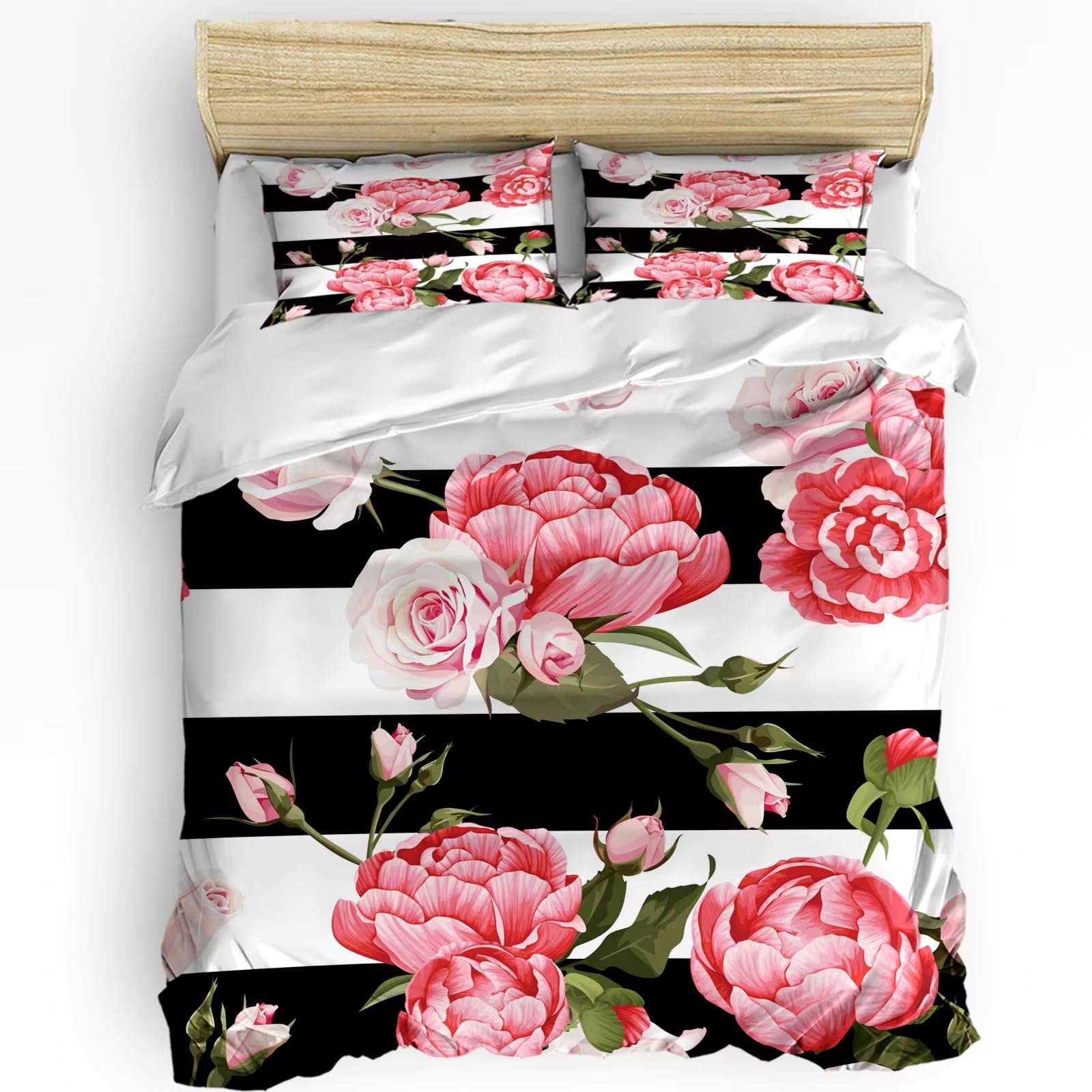 Housse de couette pivoine rose en microfibre douce pour lit double
